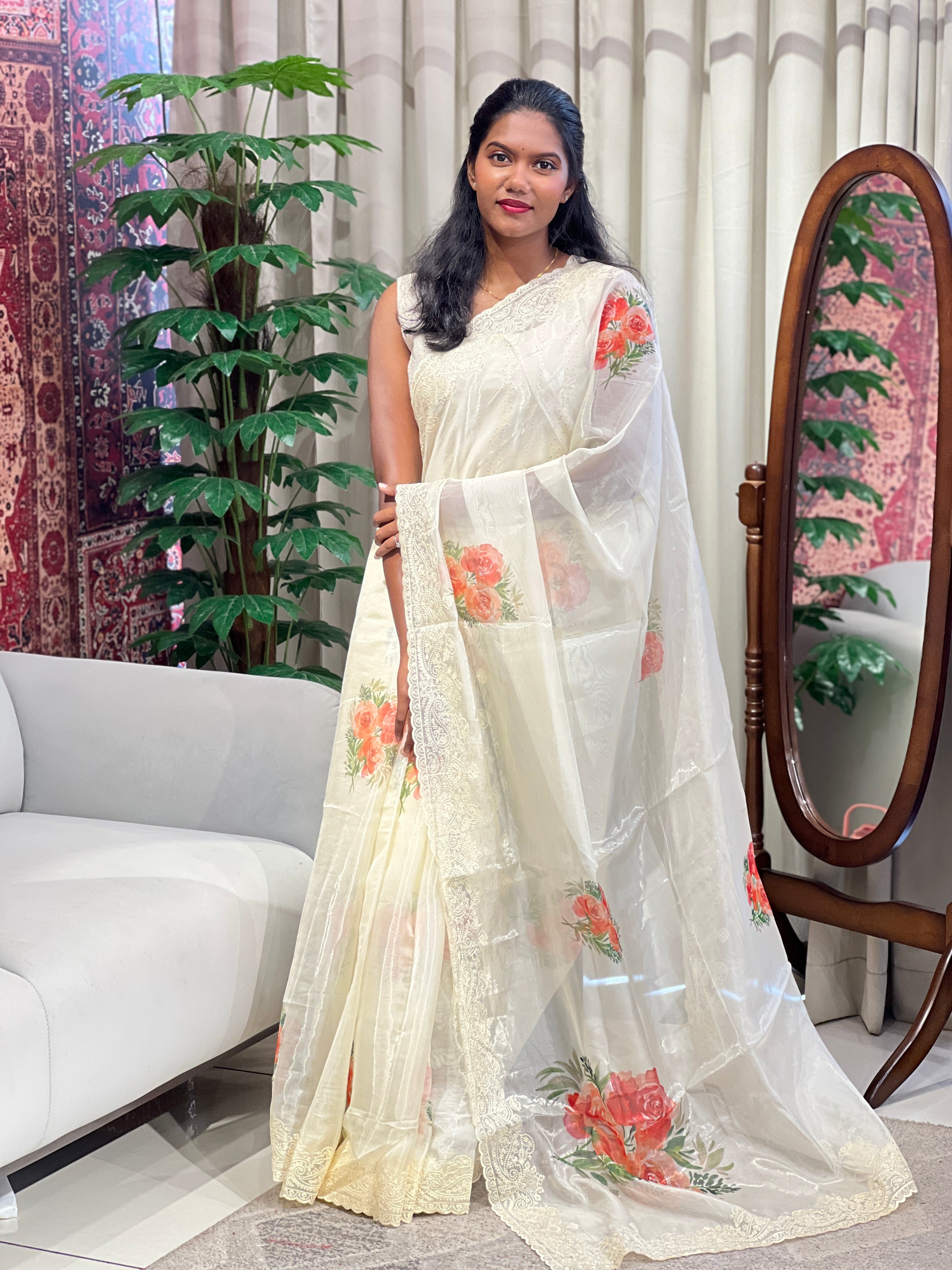 Floral Digital Printed Glass Organza Saree | HT430