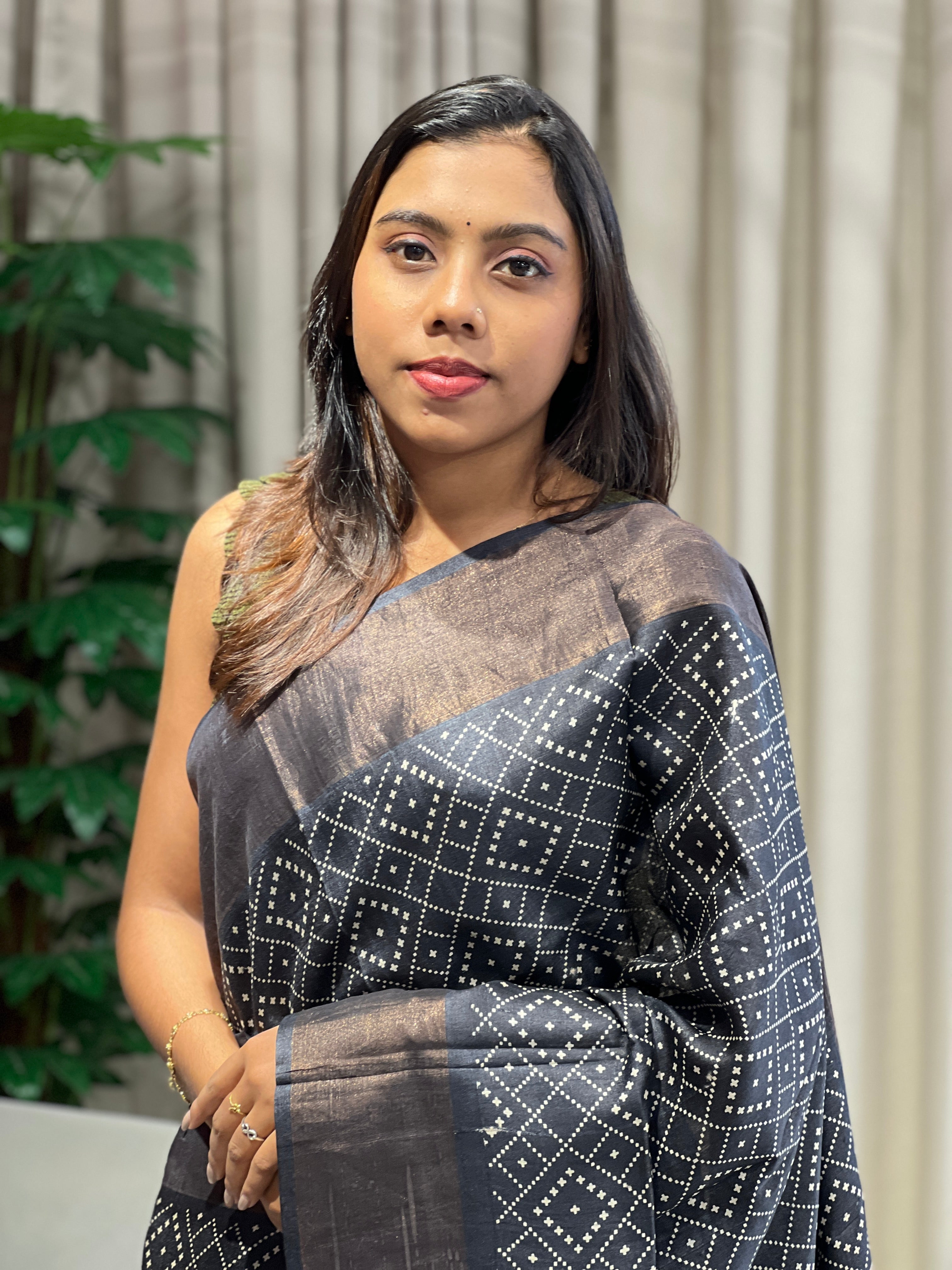 Discharge and Madhubani Printed Pure Tussar Saree | RGD776