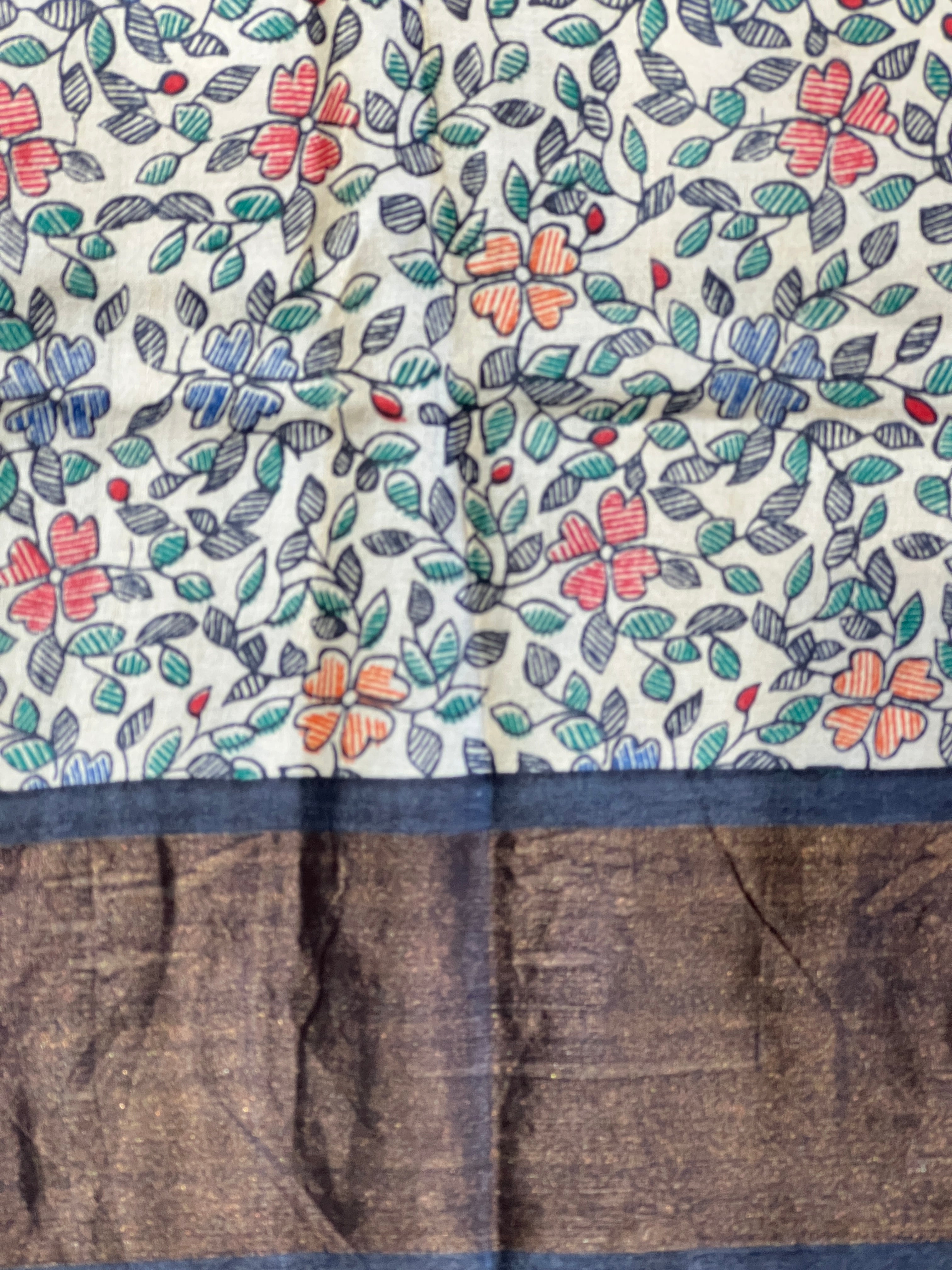 Discharge and Madhubani Printed Pure Tussar Saree | RGD776