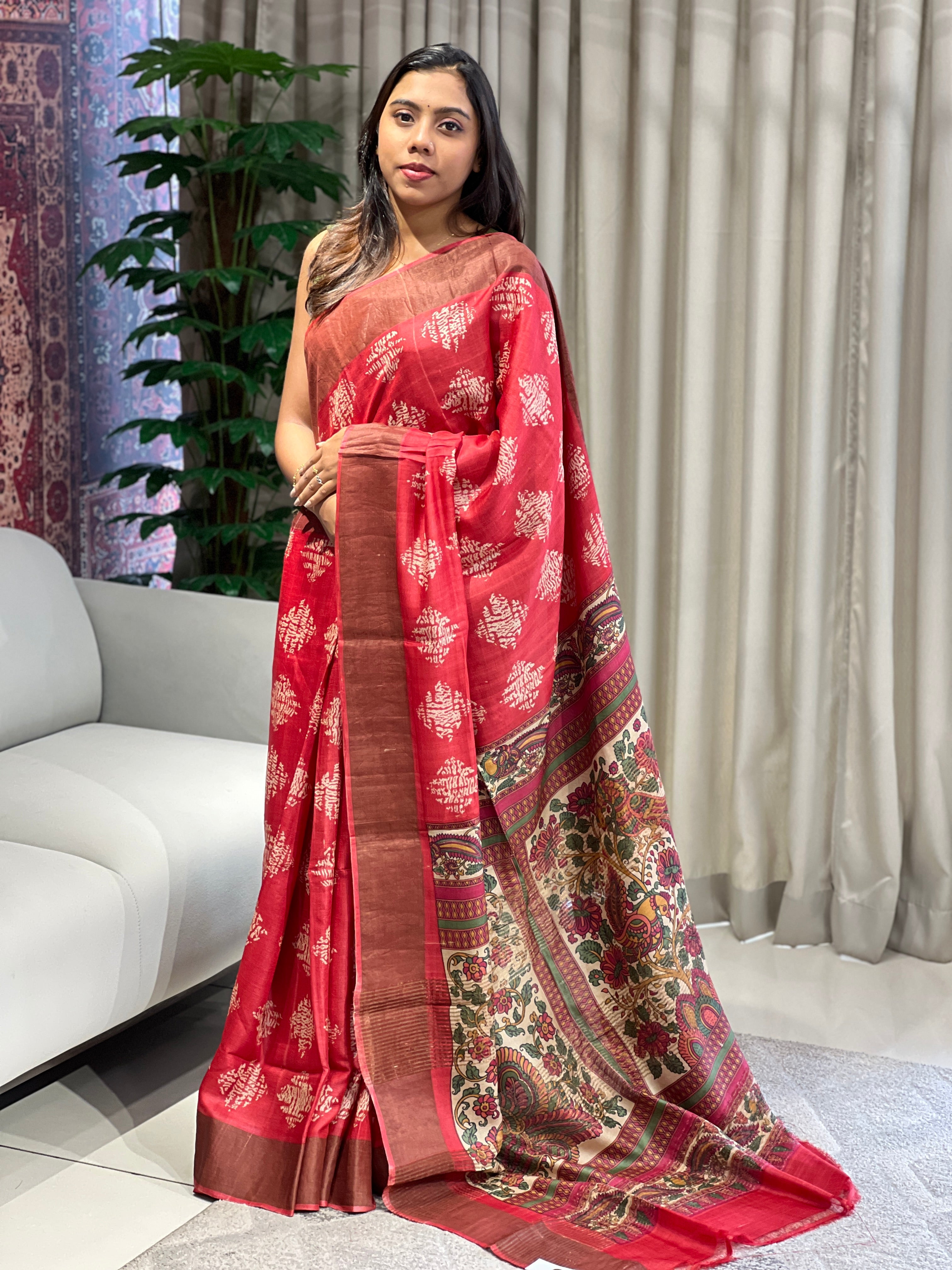 Kalamkari Inspired Print Detailed Pure Tussar Saree | RGD769