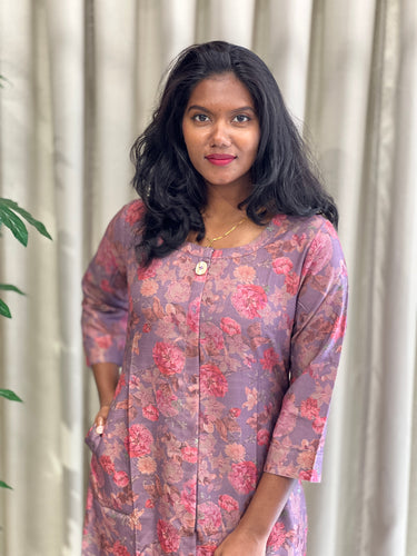 Floral Printed Muslin Finish Kurta | IB114