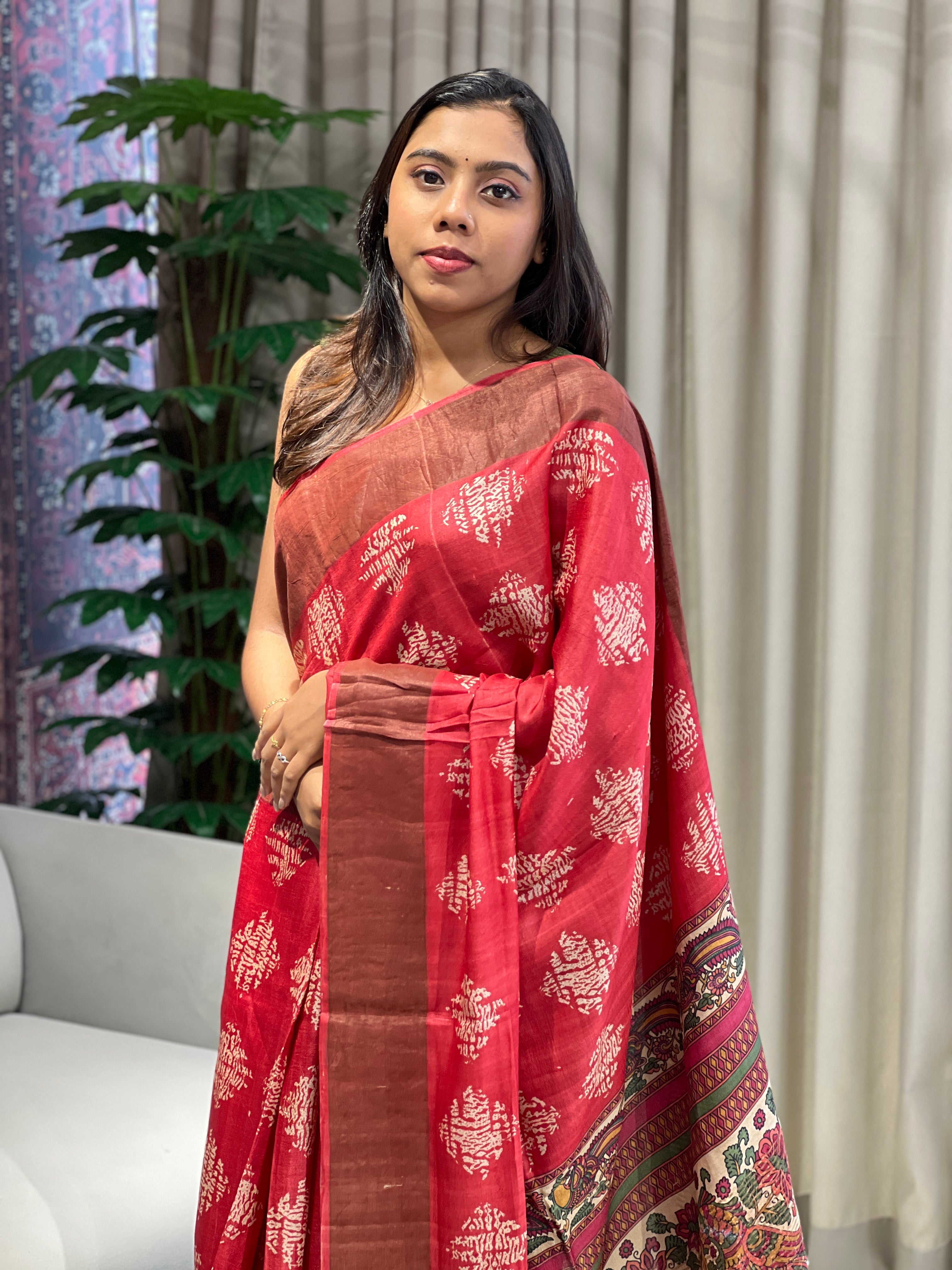 Kalamkari Inspired Print Detailed Pure Tussar Saree | RGD769
