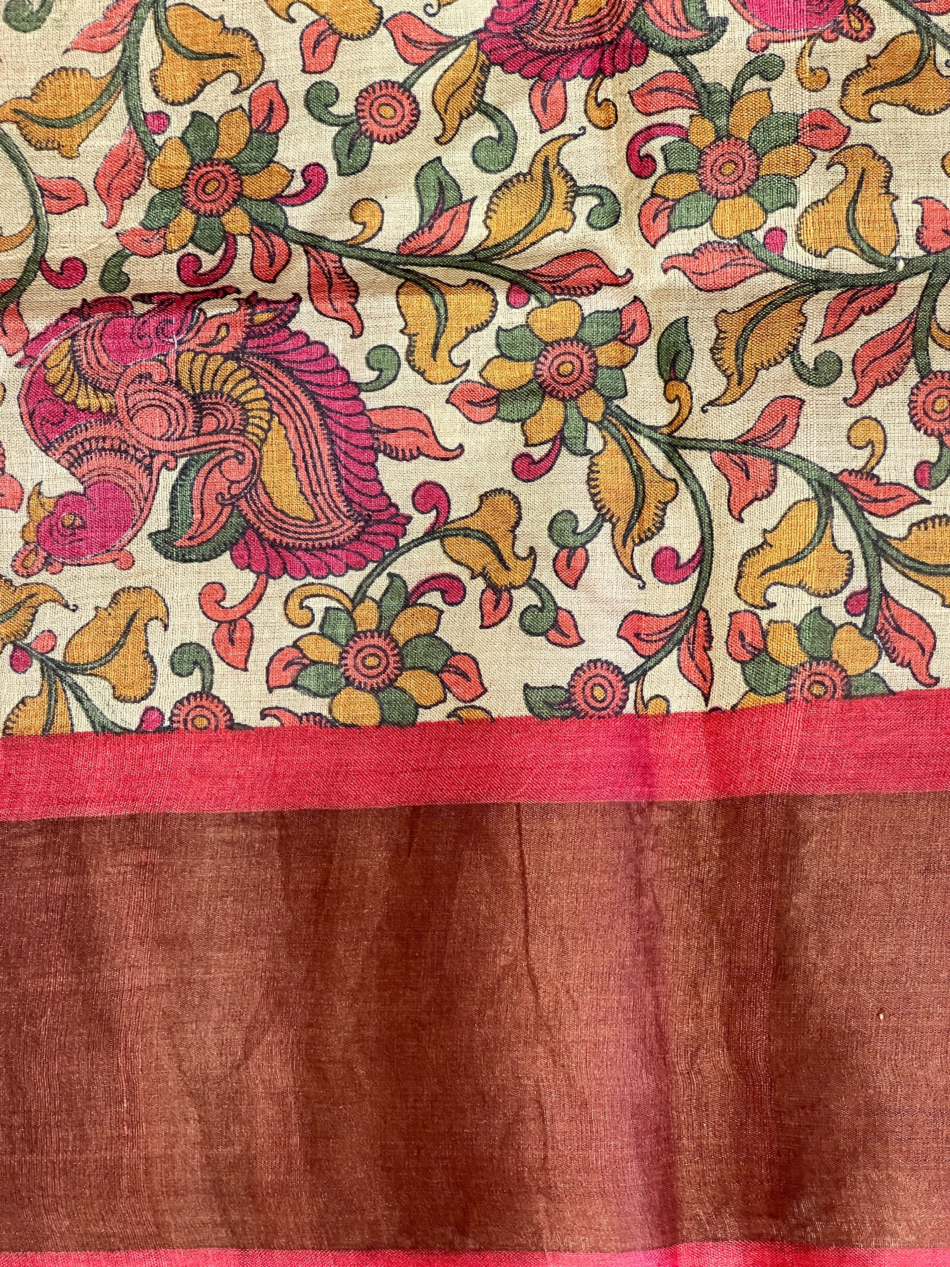 Kalamkari Inspired Print Detailed Pure Tussar Saree | RGD769