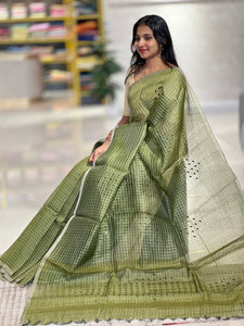 Basket Weaved With Zari Check Patterned Tussar Saree | ACT1392