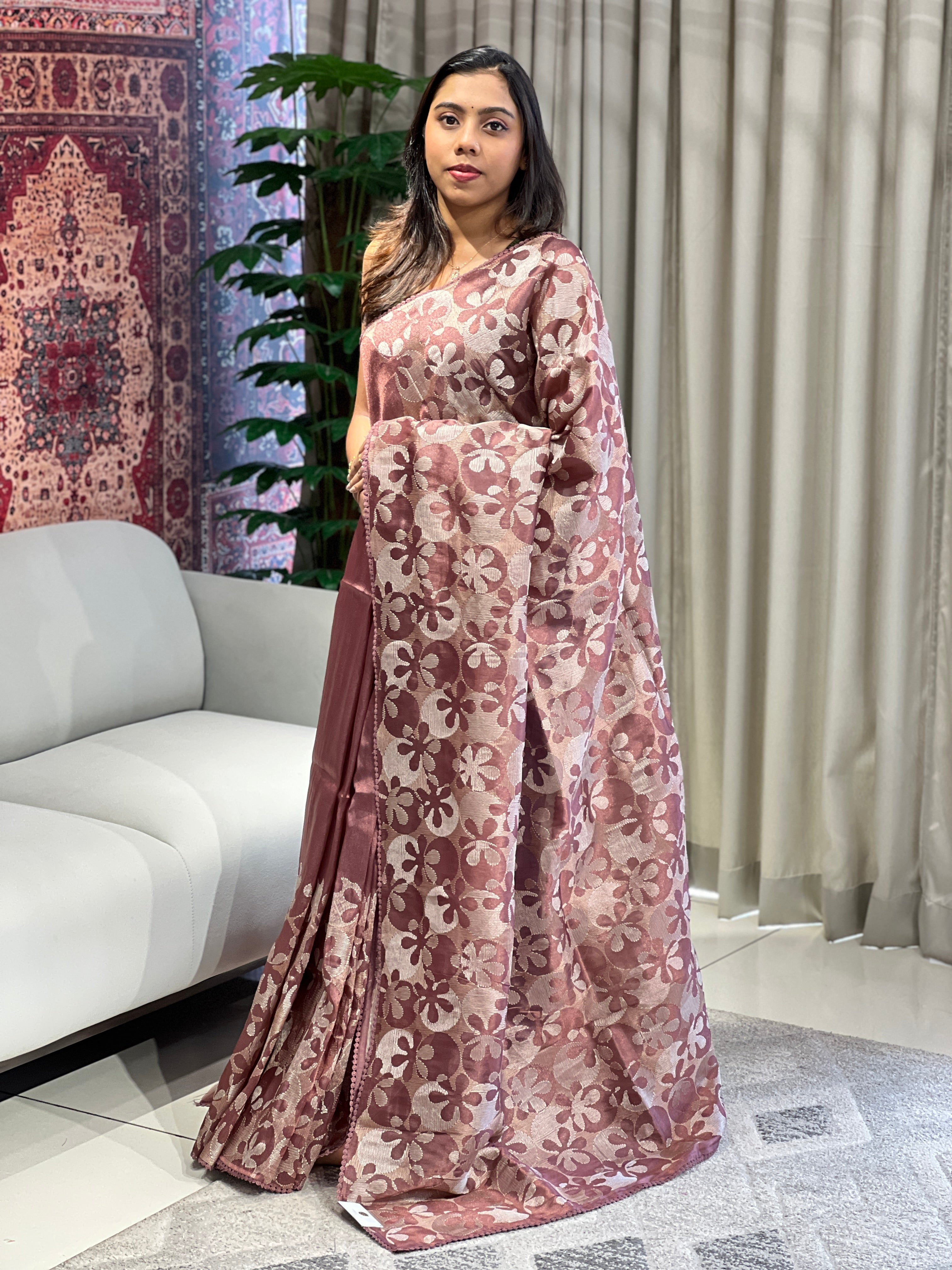 Floral Embroidery Detailed Shimmer Organza Saree | BLD1888