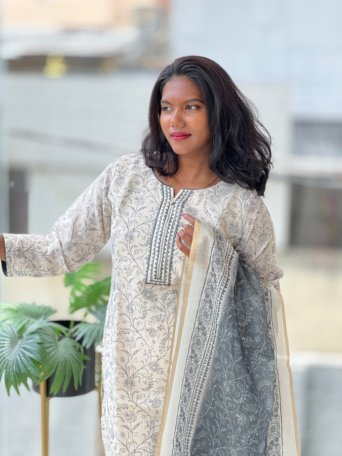 Floral Digital Printed Tissue Kurta Set | IB123