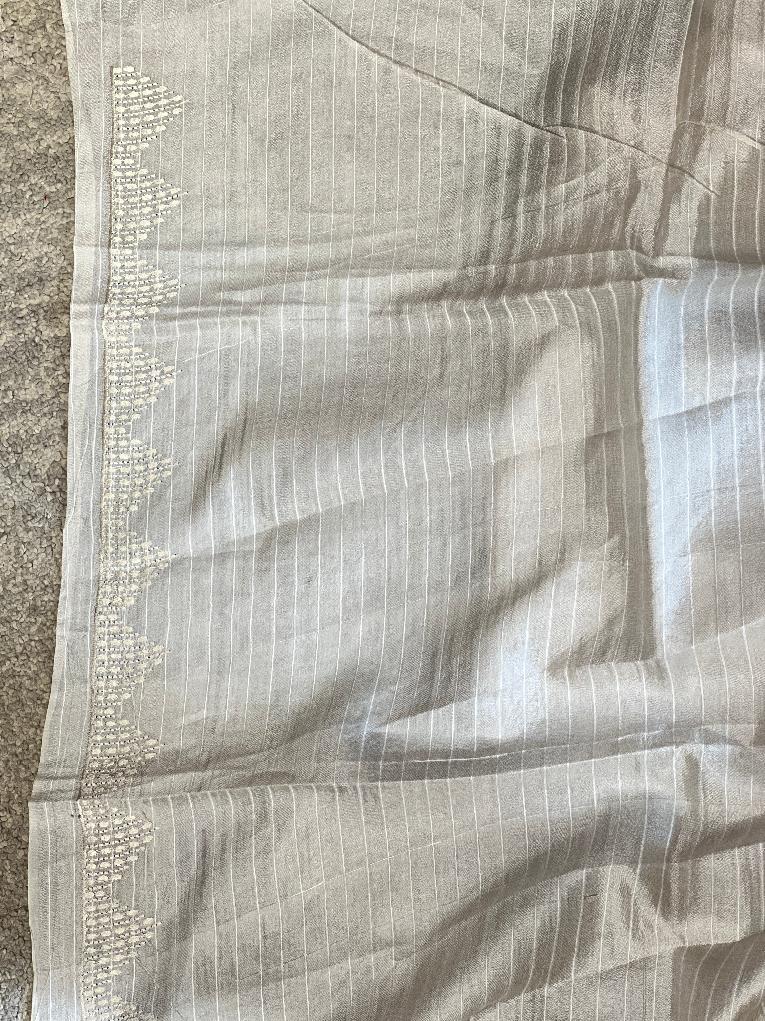 Check Weaving Machine Embroidery Detailed Tussar Saree | MNH474