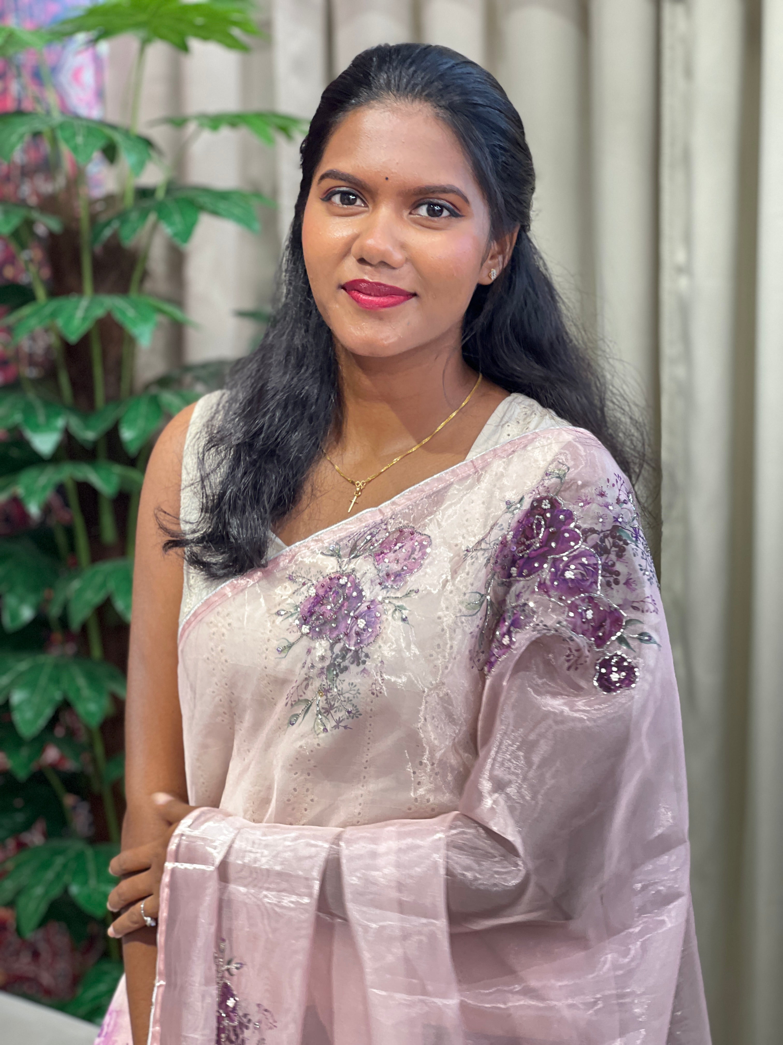 Floral Digital Printed Shimmer Organza Saree | HT433