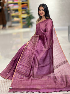 Zari Check Patterned Soft Tussar Saree | ACT1386