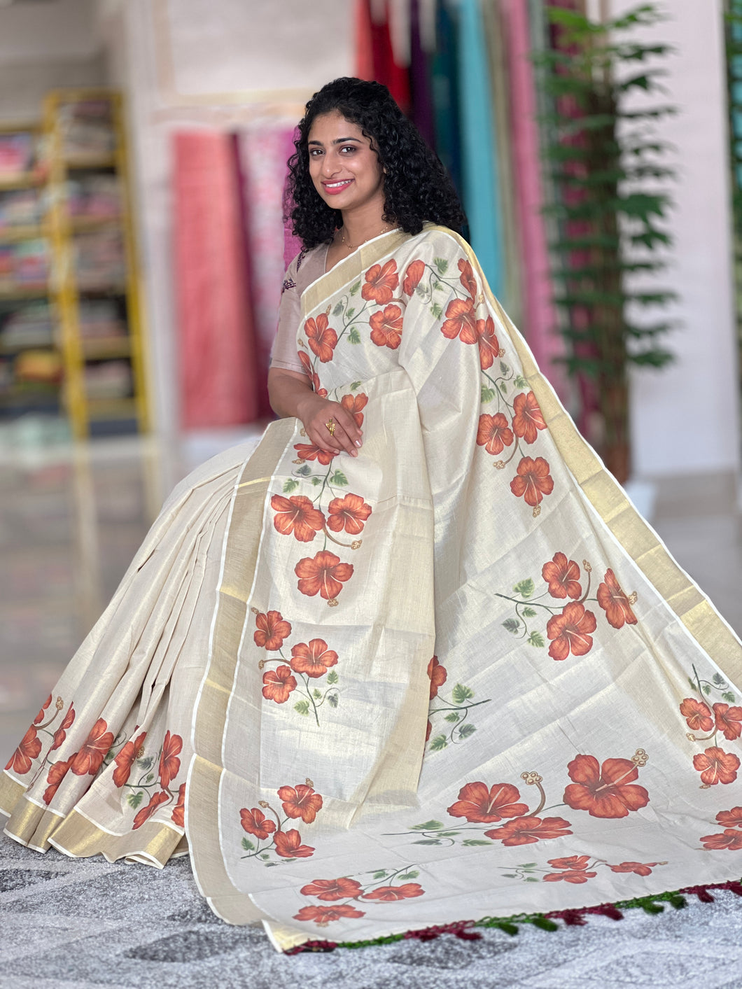 Floral Printed Tissue Saree | GAT307