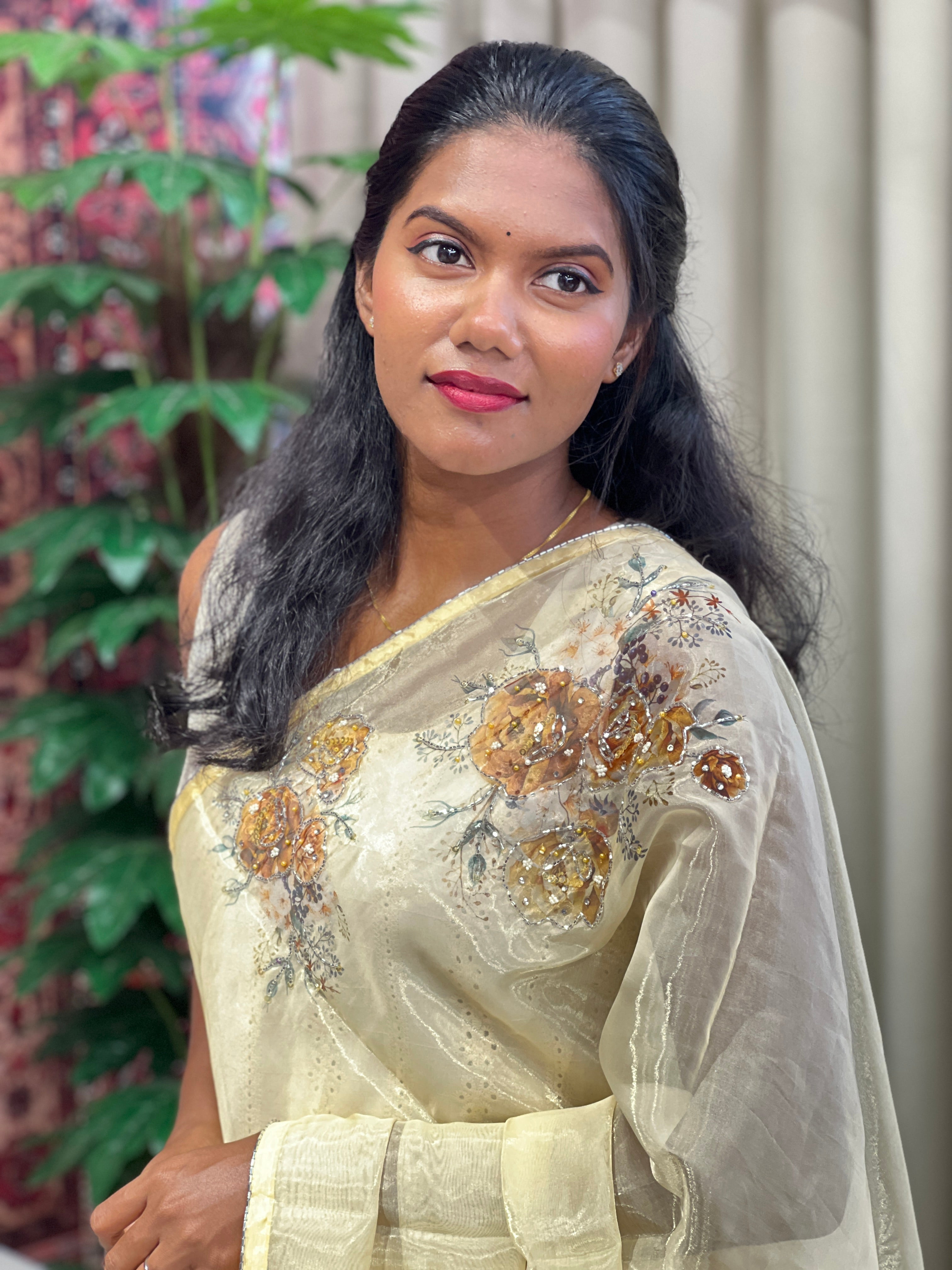 Floral Digital Printed Shimmer Organza Saree | HT434