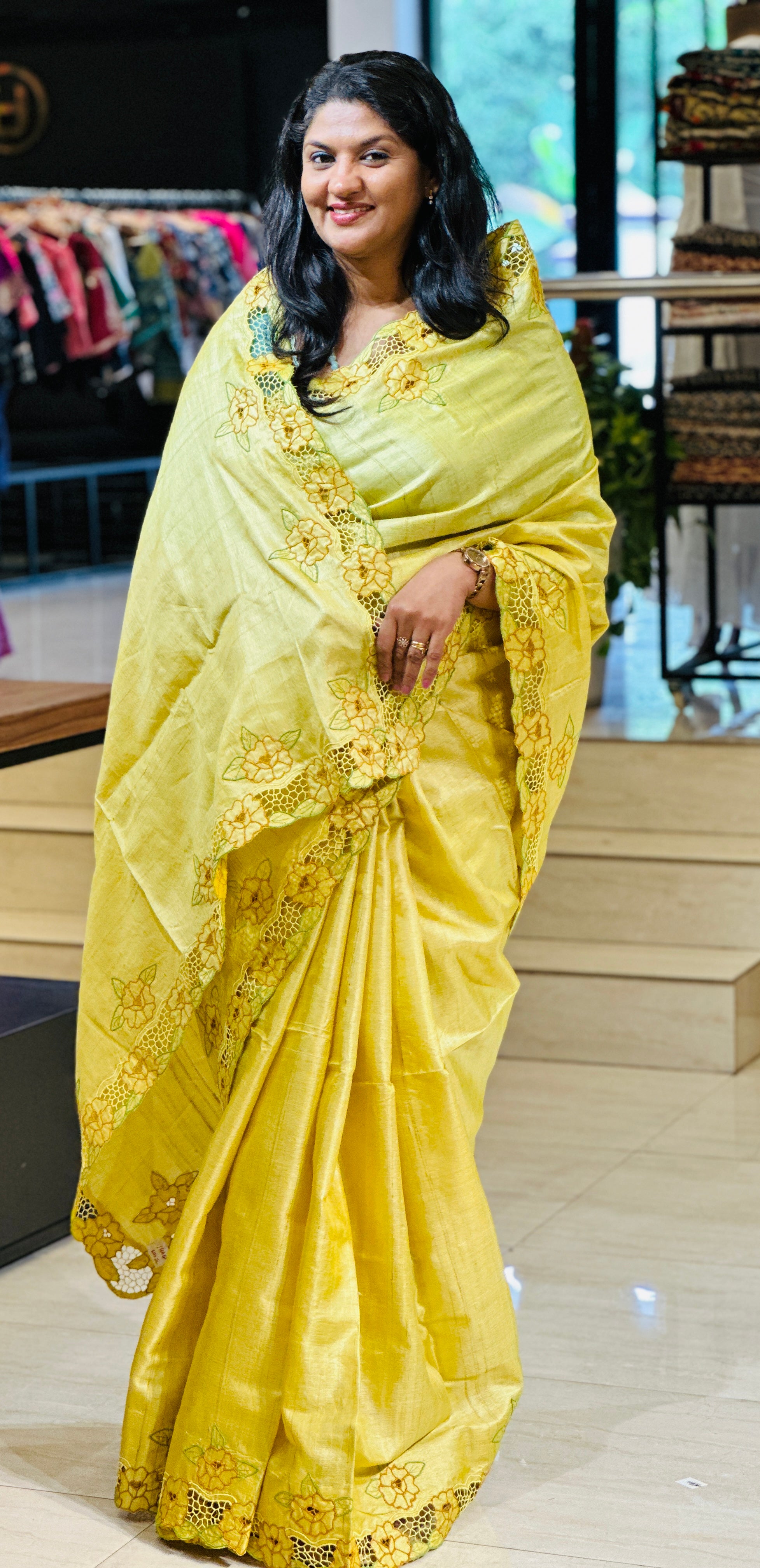Twine Cut Work With Floral Embroidered Desi Tussar Saree | TC409