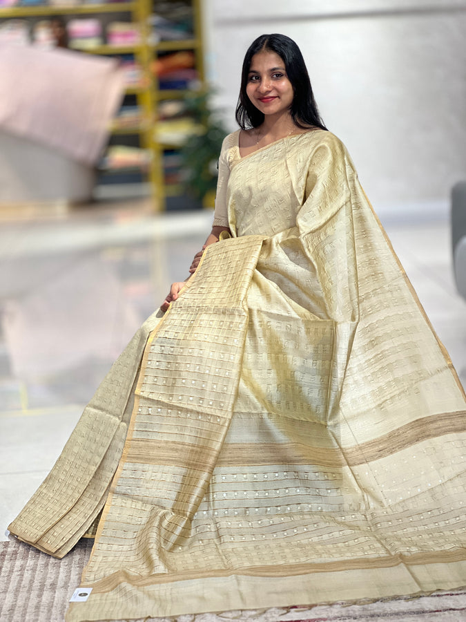 Basket Weaved With Sequence Detailed Soft Tussar Saree | ACT1387