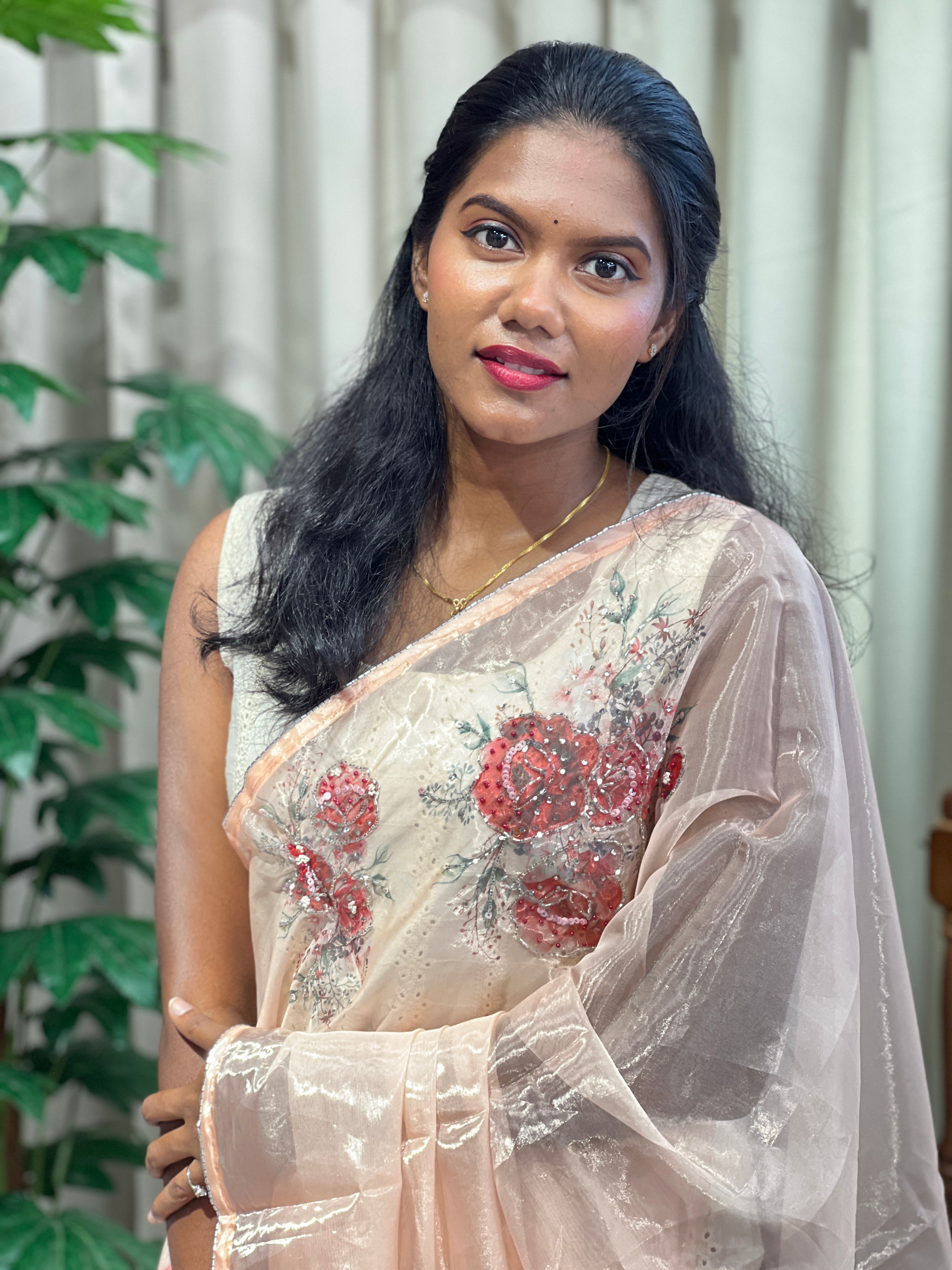 Floral Digital Printed Shimmer Organza Saree | HT432