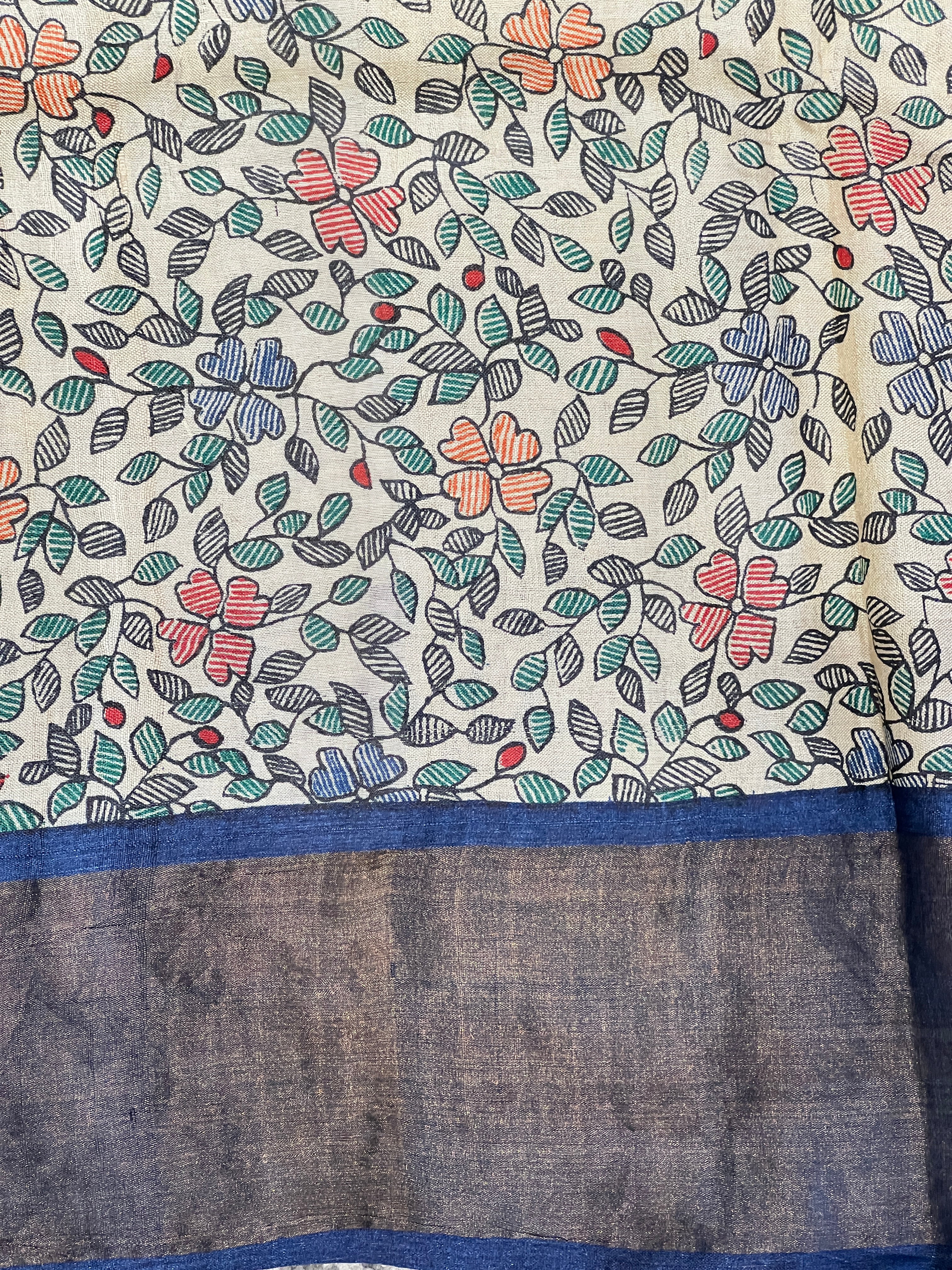 Discharge and Madhubani Printed Pure Tussar Saree | RGD775