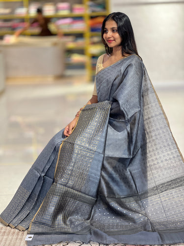 Zari Check Patterned Soft Tussar Saree | ACT1388