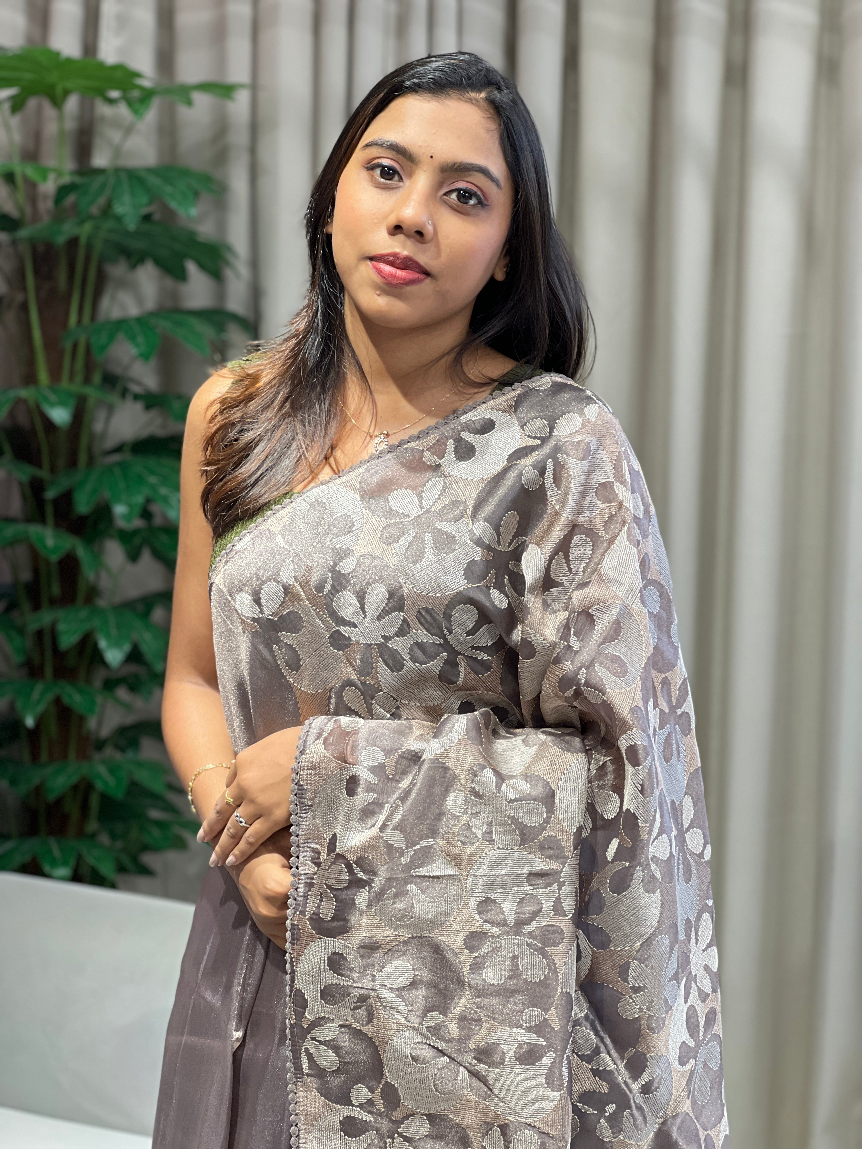 Floral Embroidery Detailed Shimmer Organza Saree | BLD1889