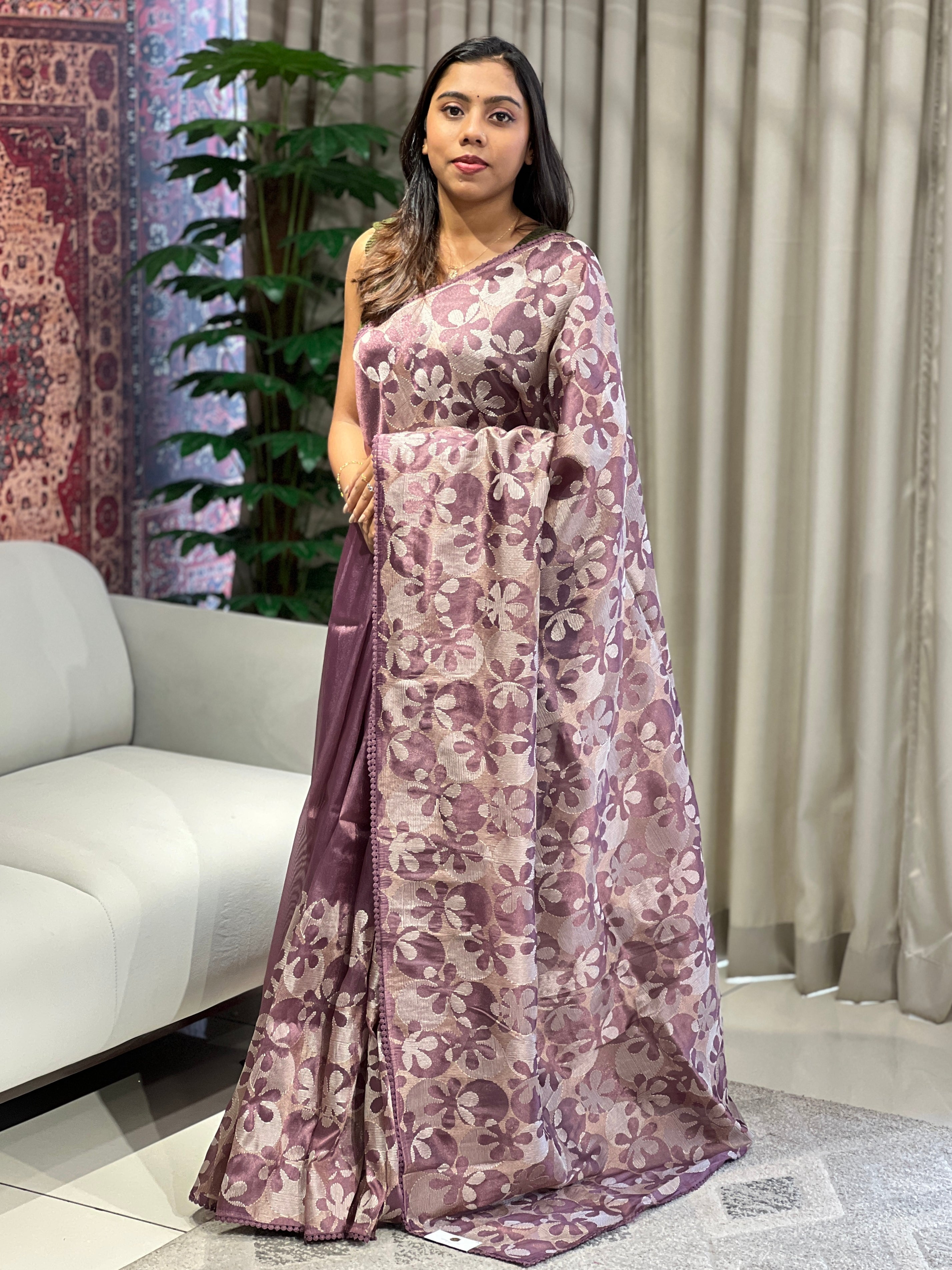 Floral Embroidery Detailed Shimmer Organza Saree | BLD1892