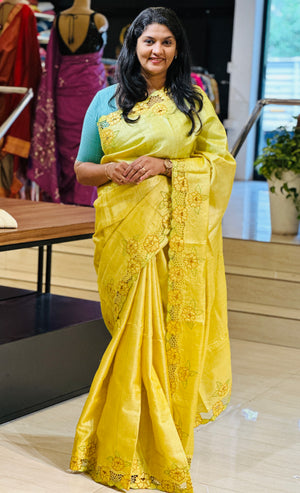 Twine Cut Work With Floral Embroidered Desi Tussar Saree | TC409