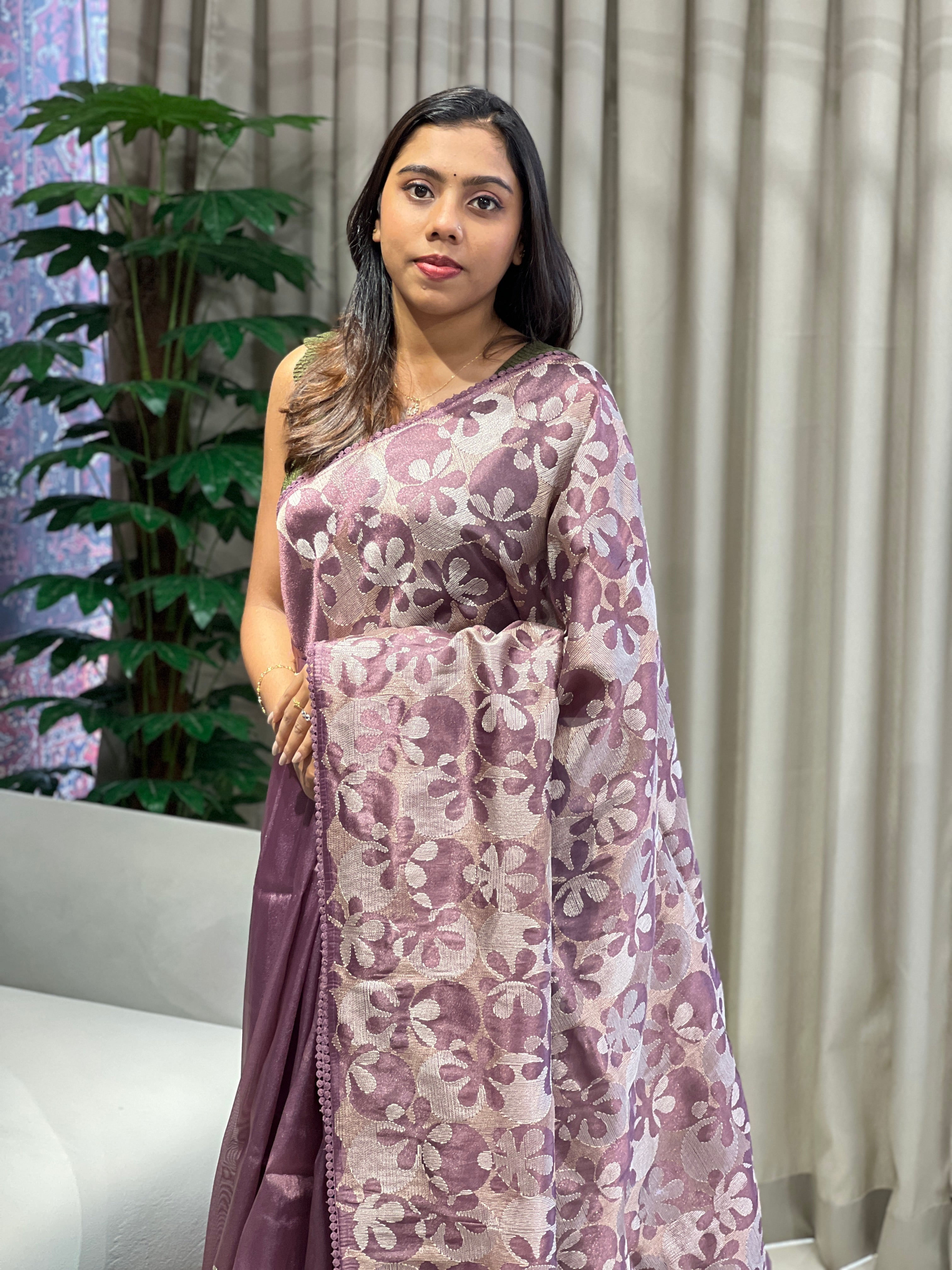 Floral Embroidery Detailed Shimmer Organza Saree | BLD1892