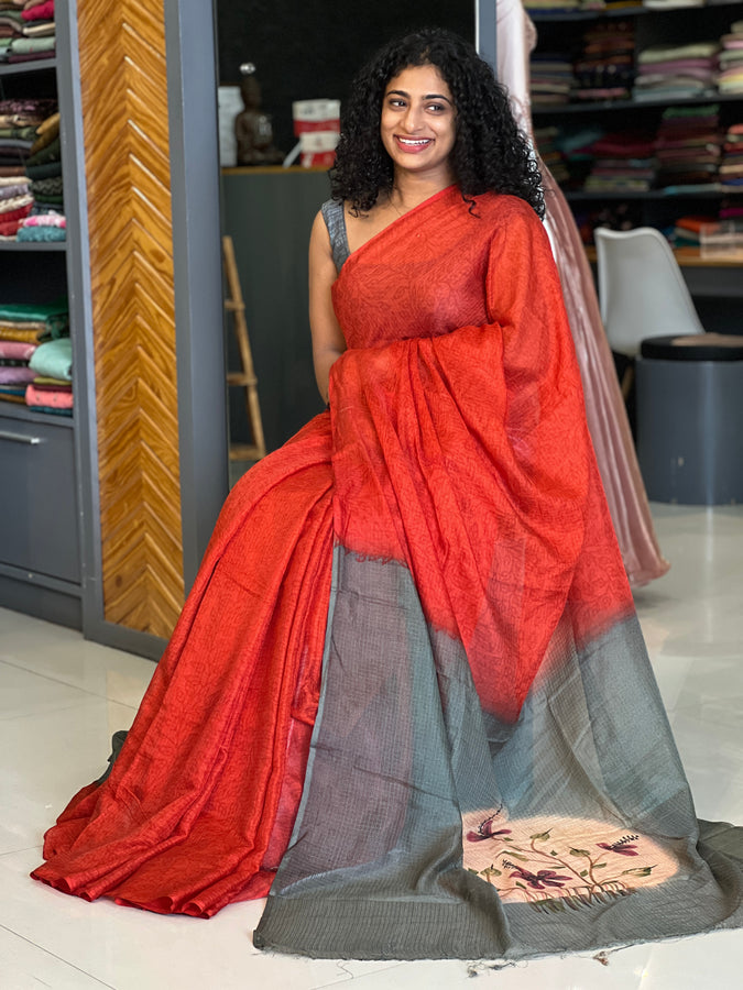 Block Printed Silky Kota Saree | ACT1163