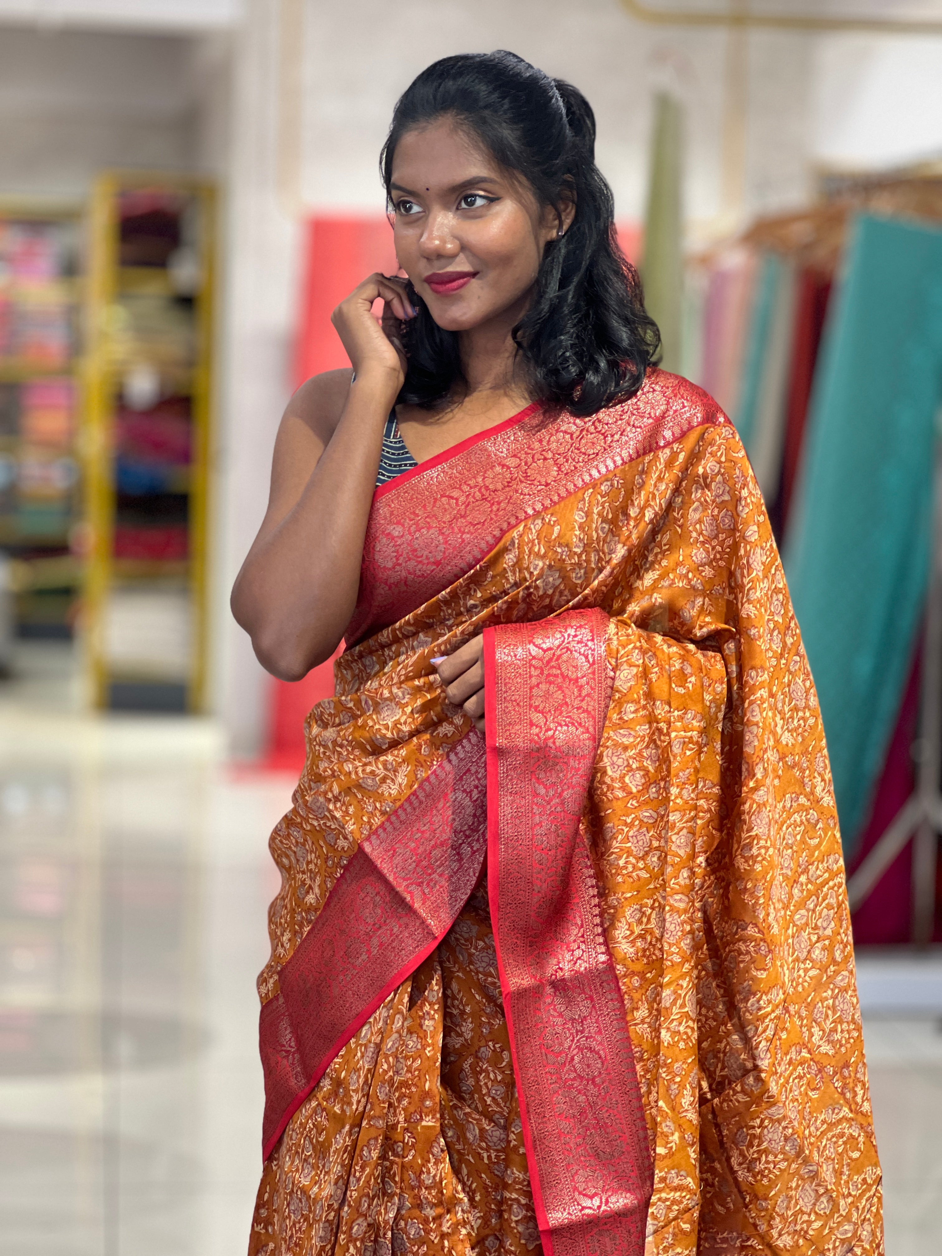 Print With Banarasi Border Detailed Chanderi Silk Saree | NLM208