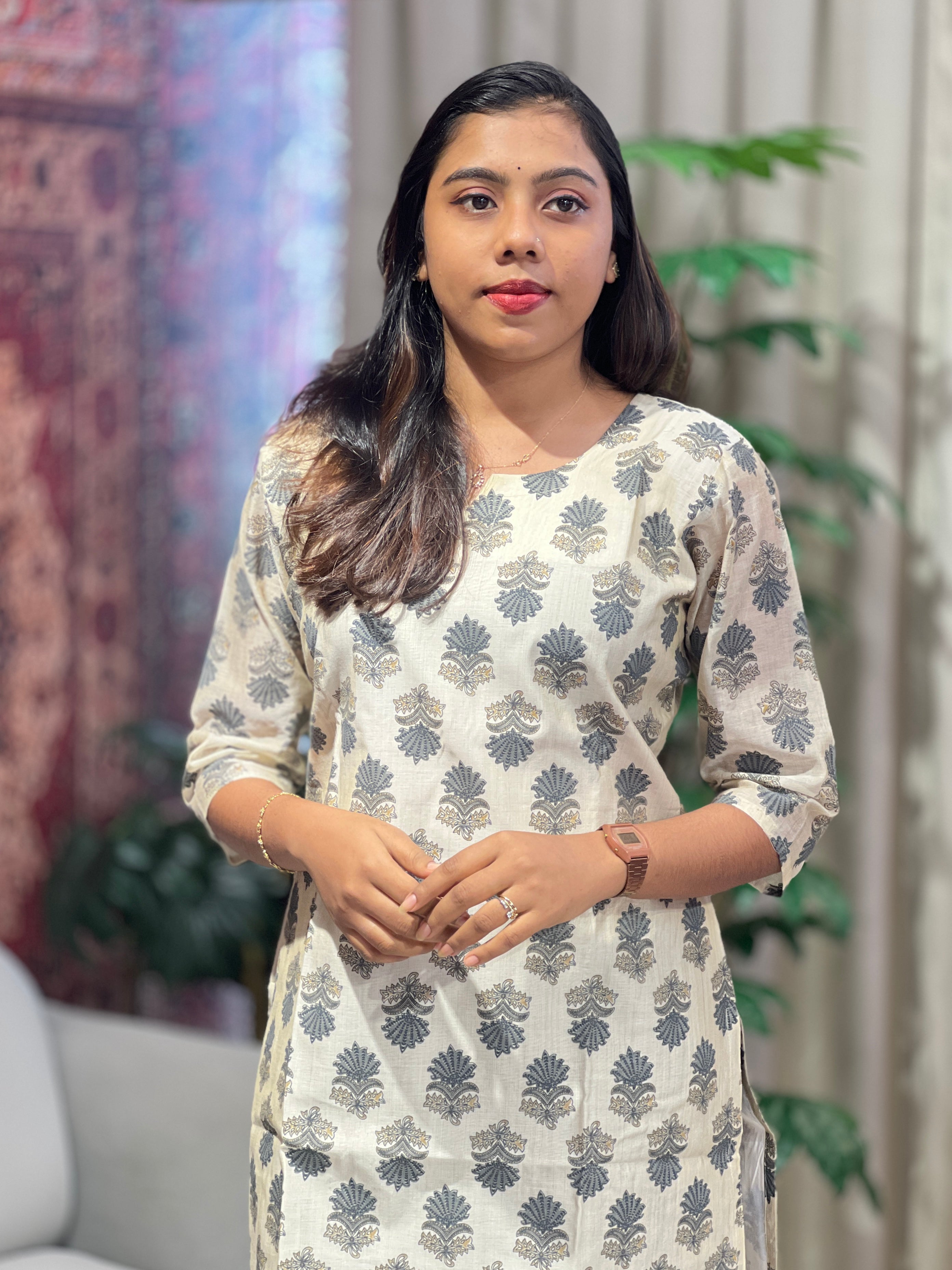 Floral Printed Pattern Chanderi Kurta | RMLA359
