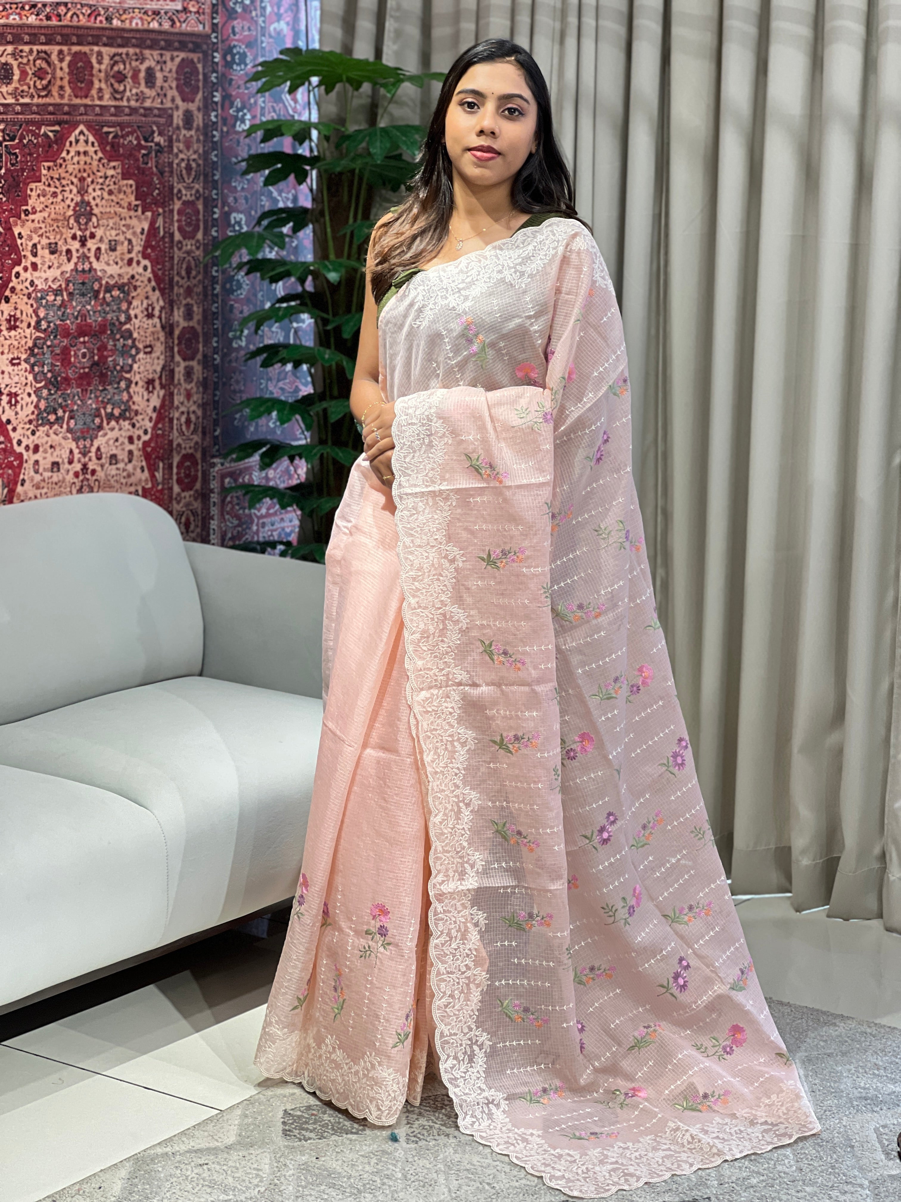 Lucknowi With Floral Embroidery Detailed Kota Saree | BLD1886
