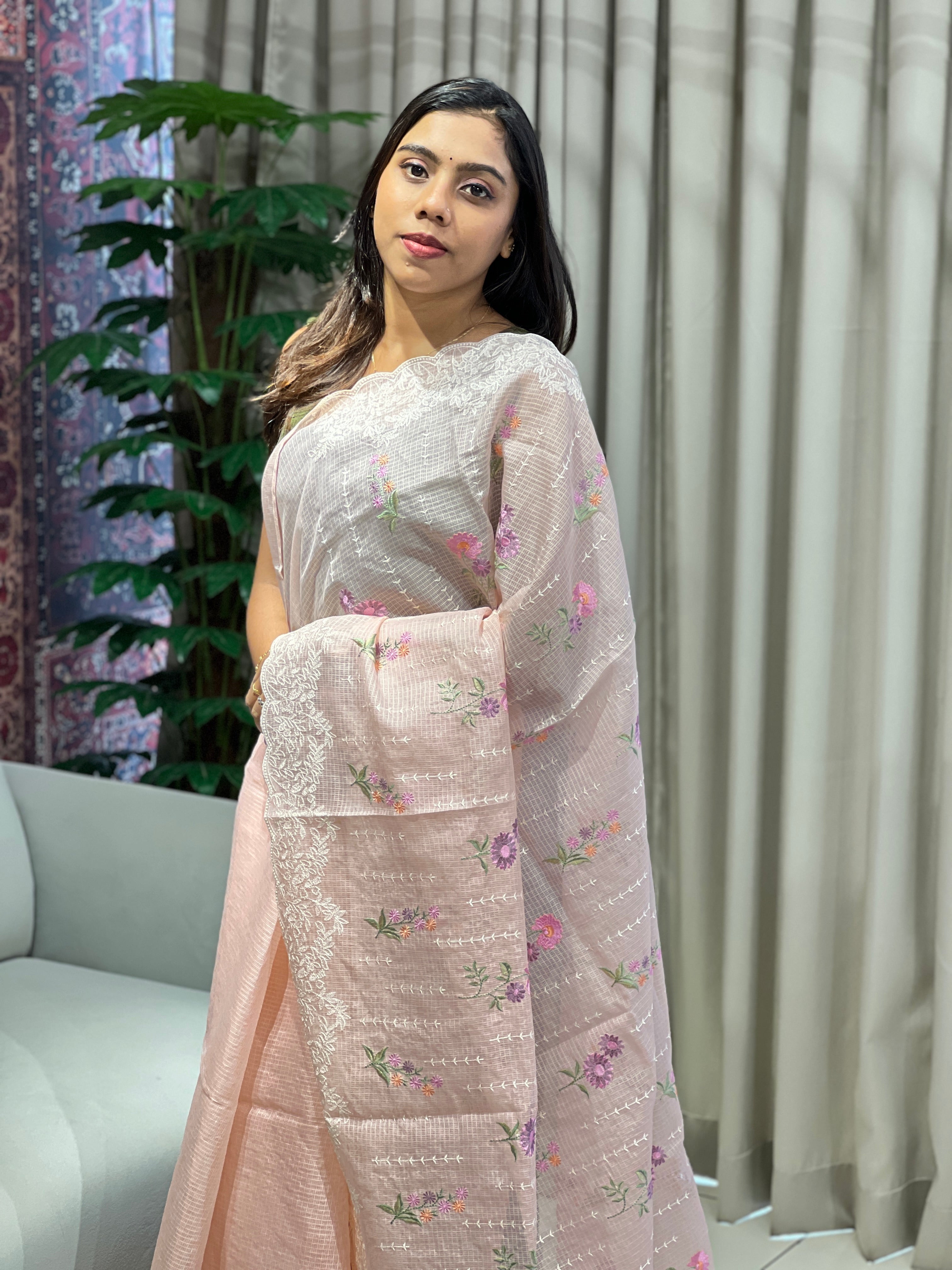 Lucknowi With Floral Embroidery Detailed Kota Saree | BLD1886
