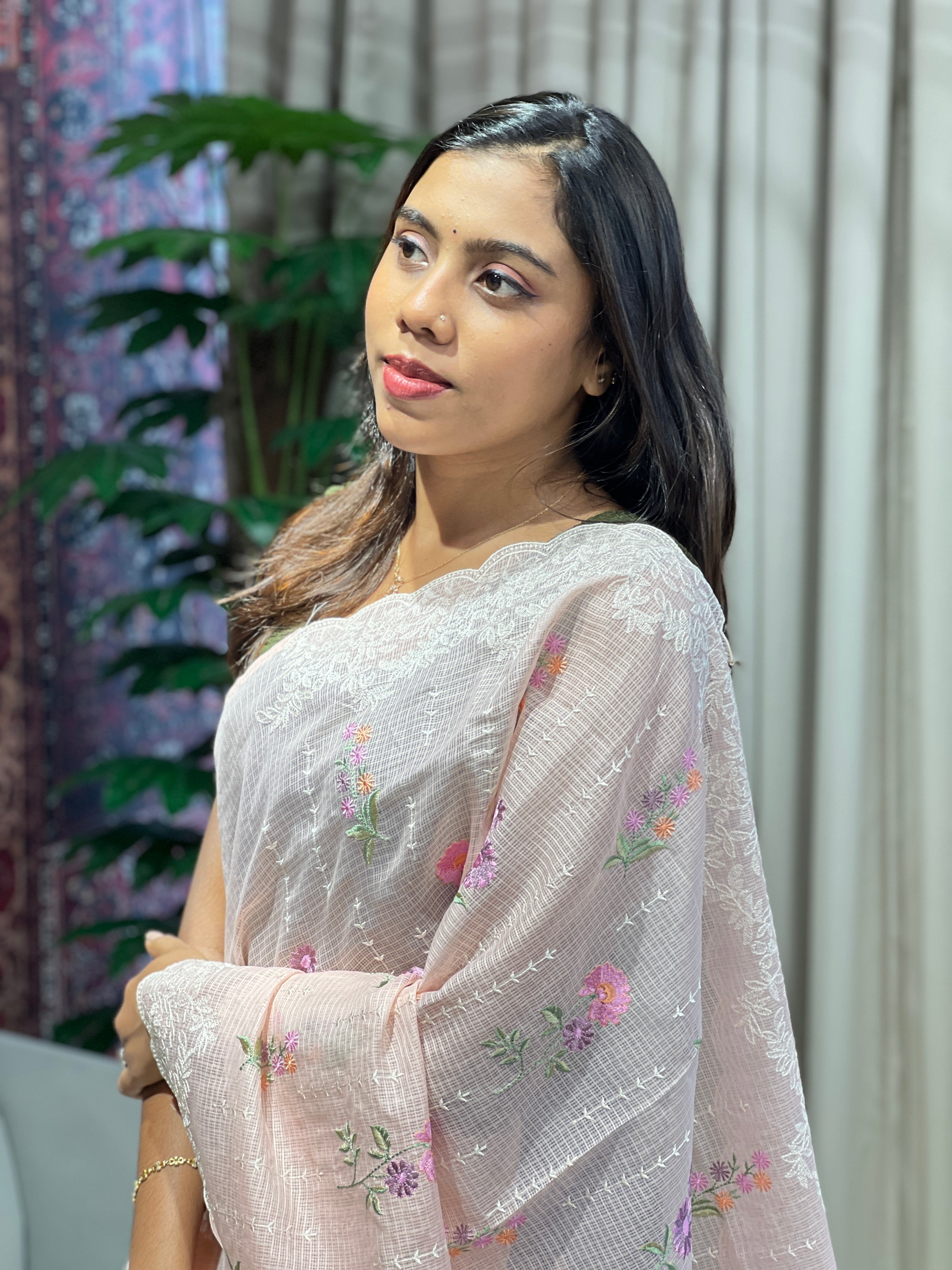 Lucknowi With Floral Embroidery Detailed Kota Saree | BLD1886