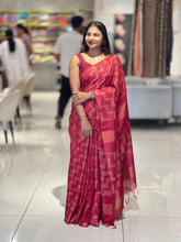Zig Zag Pattern Weaved Bhagalpuri Linen Saree | NHH186