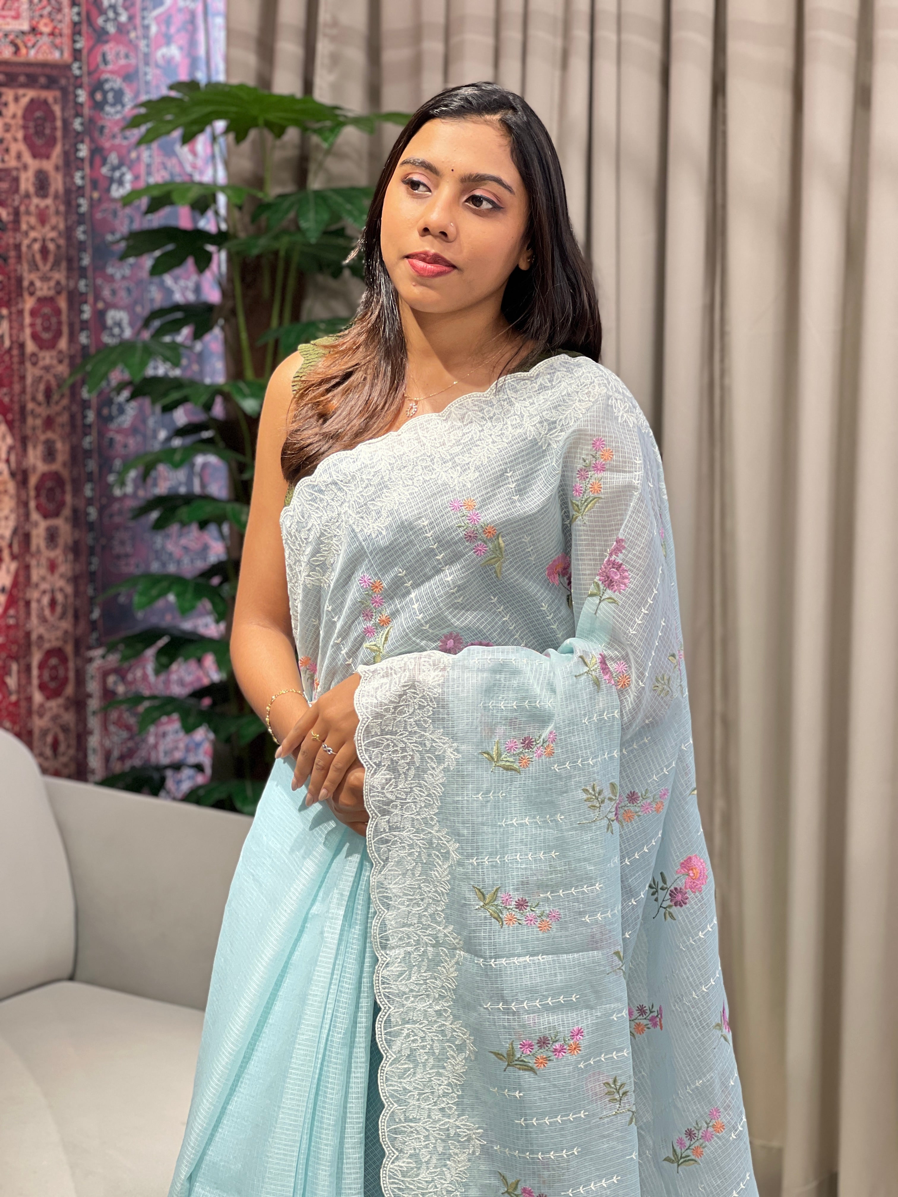 Lucknowi With Floral Embroidery Detailed Kota Saree | BLD1887