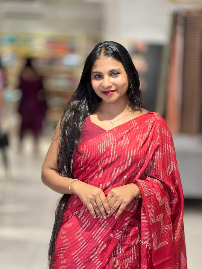 Zig Zag Pattern Weaved Bhagalpuri Linen Saree | NHH186