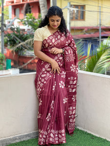 Batik Printed Bhagalpuri Linen Saree | US196