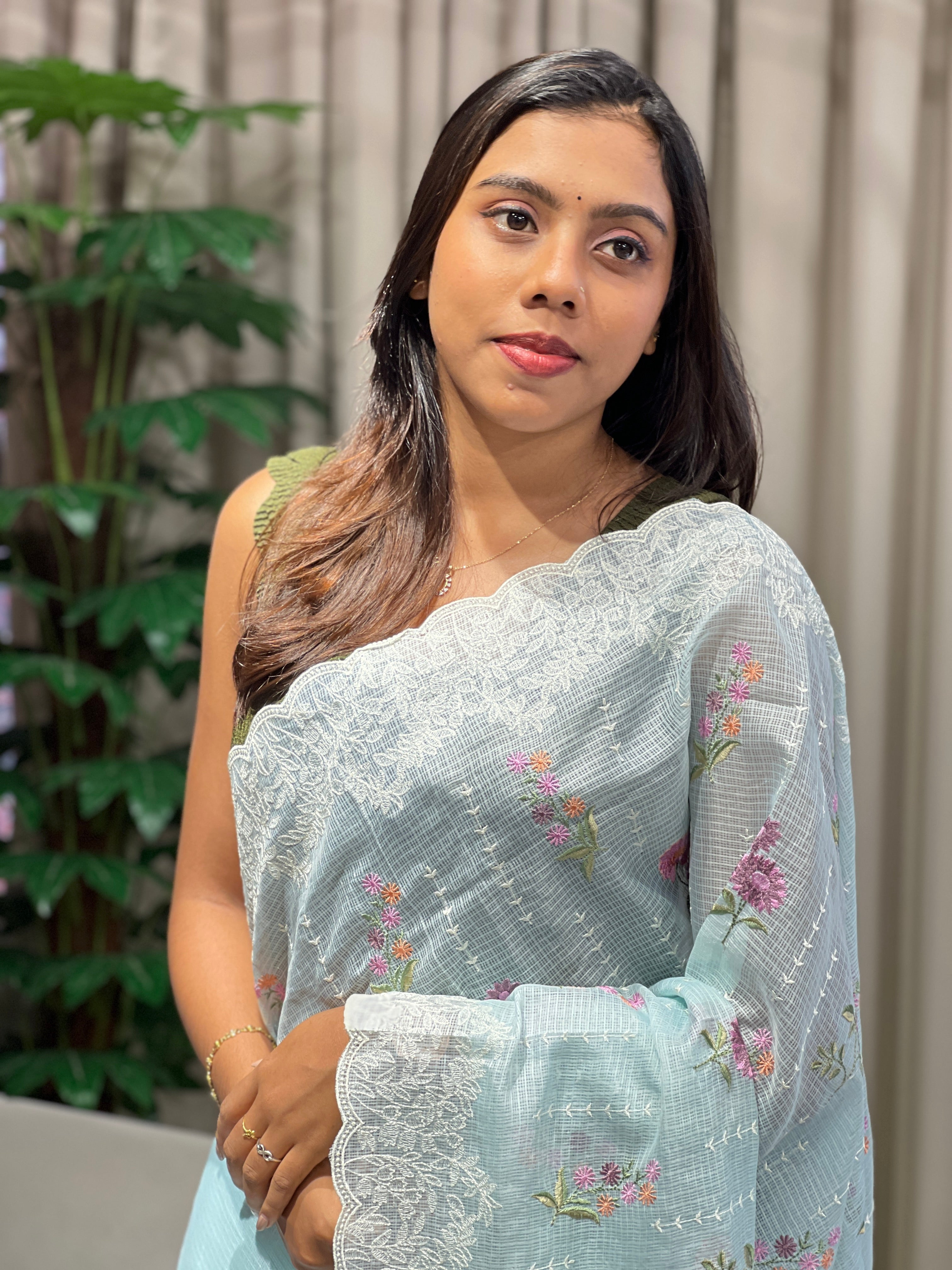 Lucknowi With Floral Embroidery Detailed Kota Saree | BLD1887