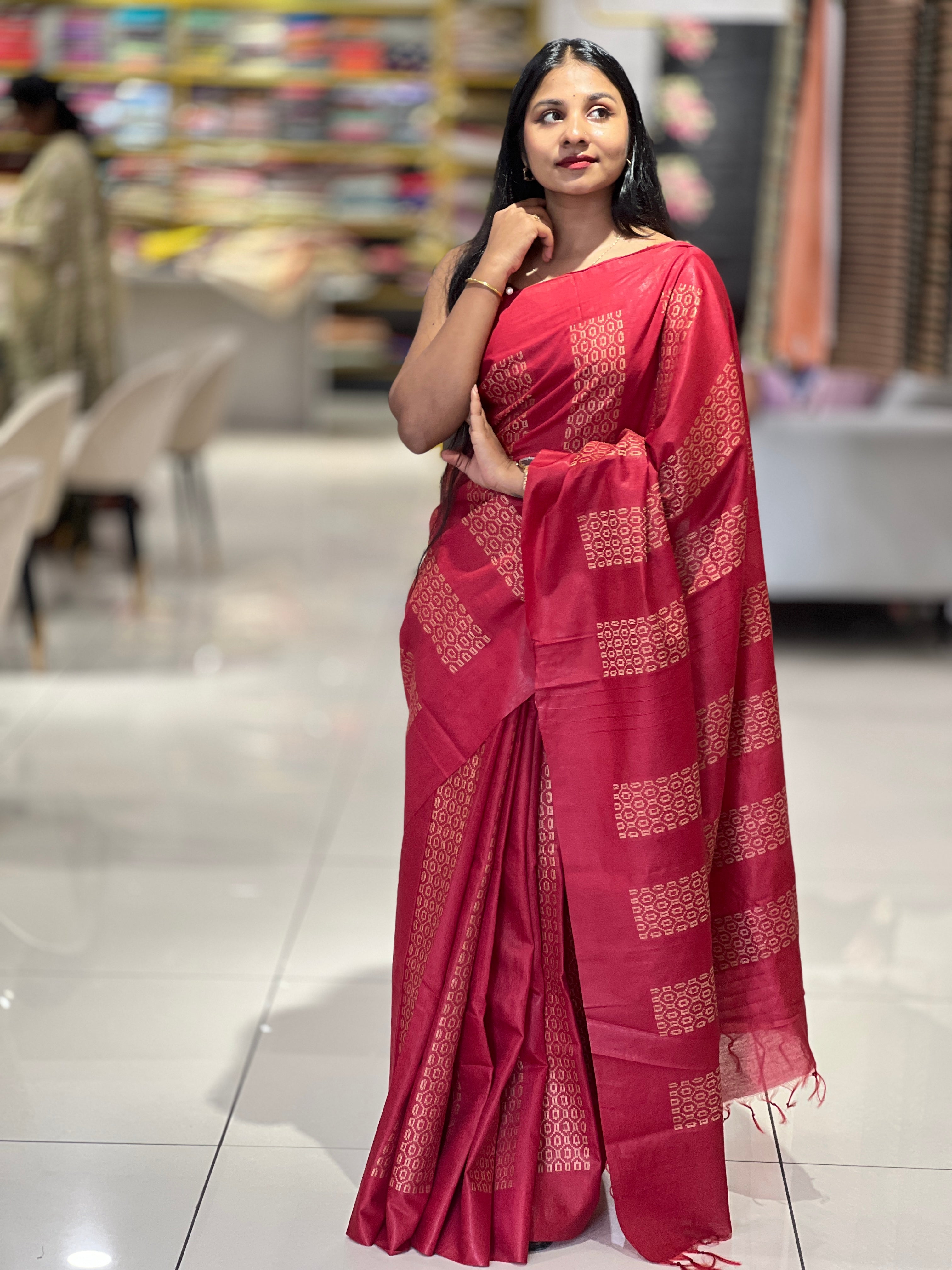 Honey Comb Design Bhagalpuri Linen Saree | NHH192