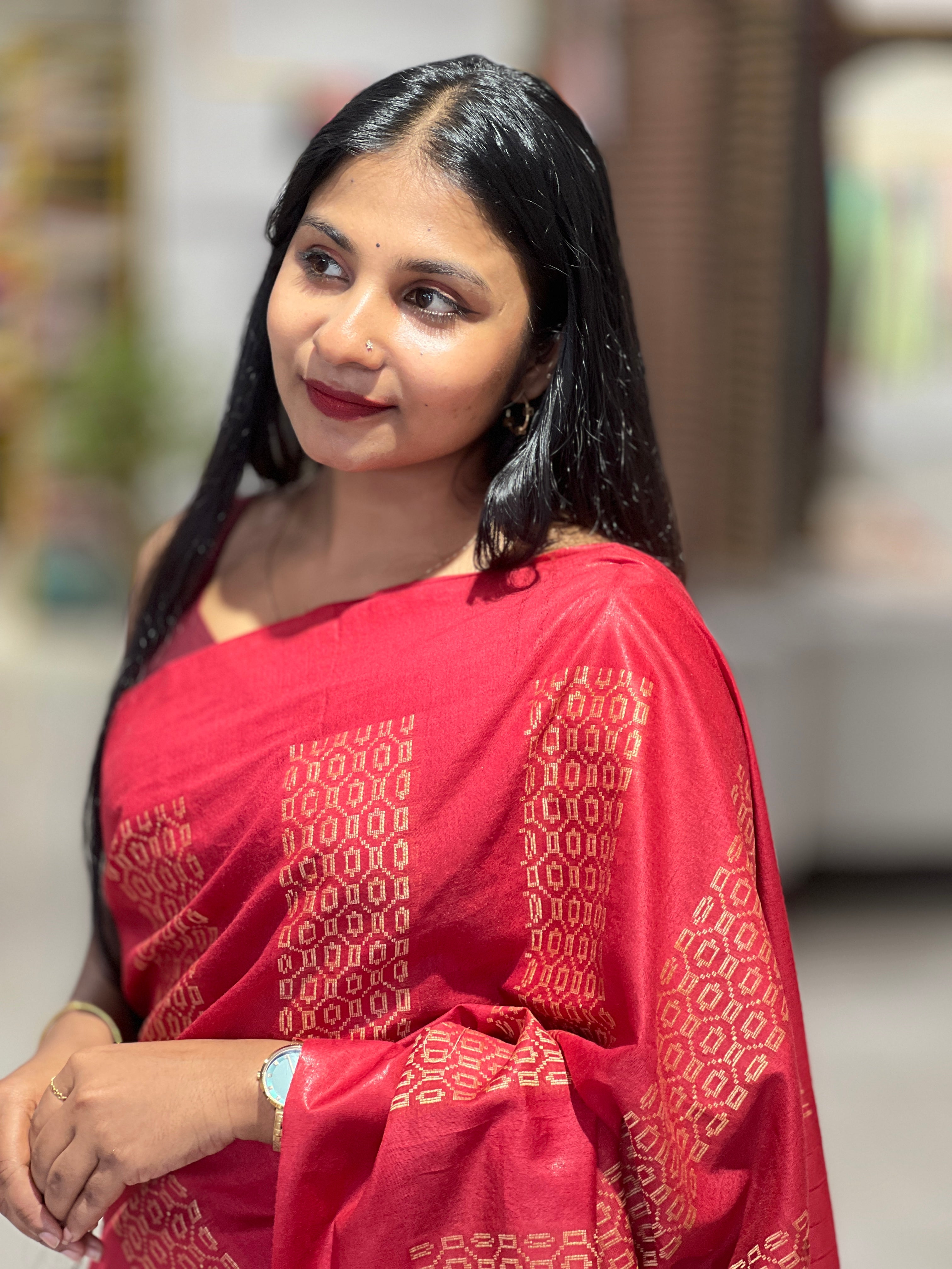 Honey Comb Design Bhagalpuri Linen Saree | NHH192