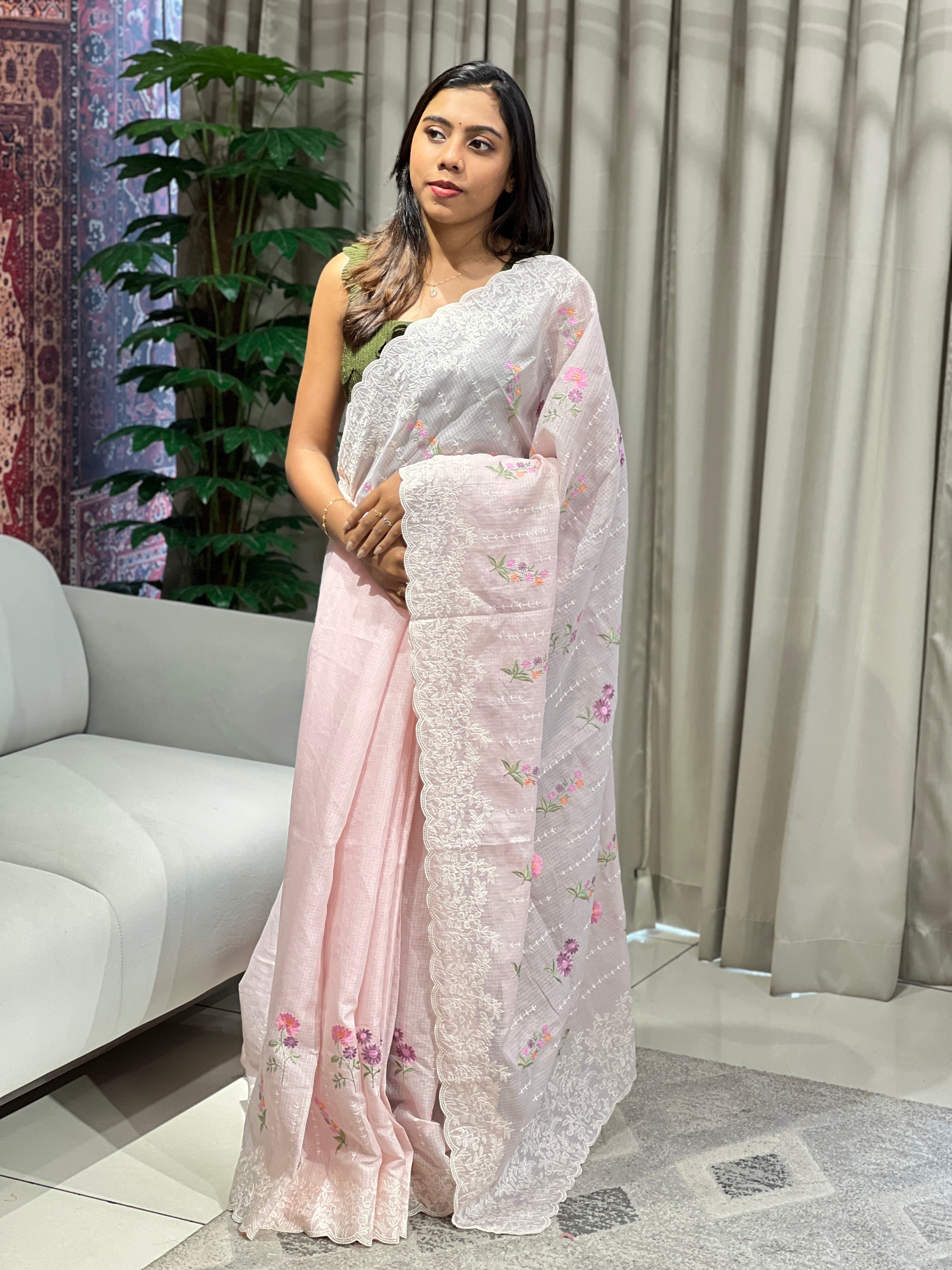 Lucknowi With Floral Embroidery Detailed Kota Saree | BLD1883