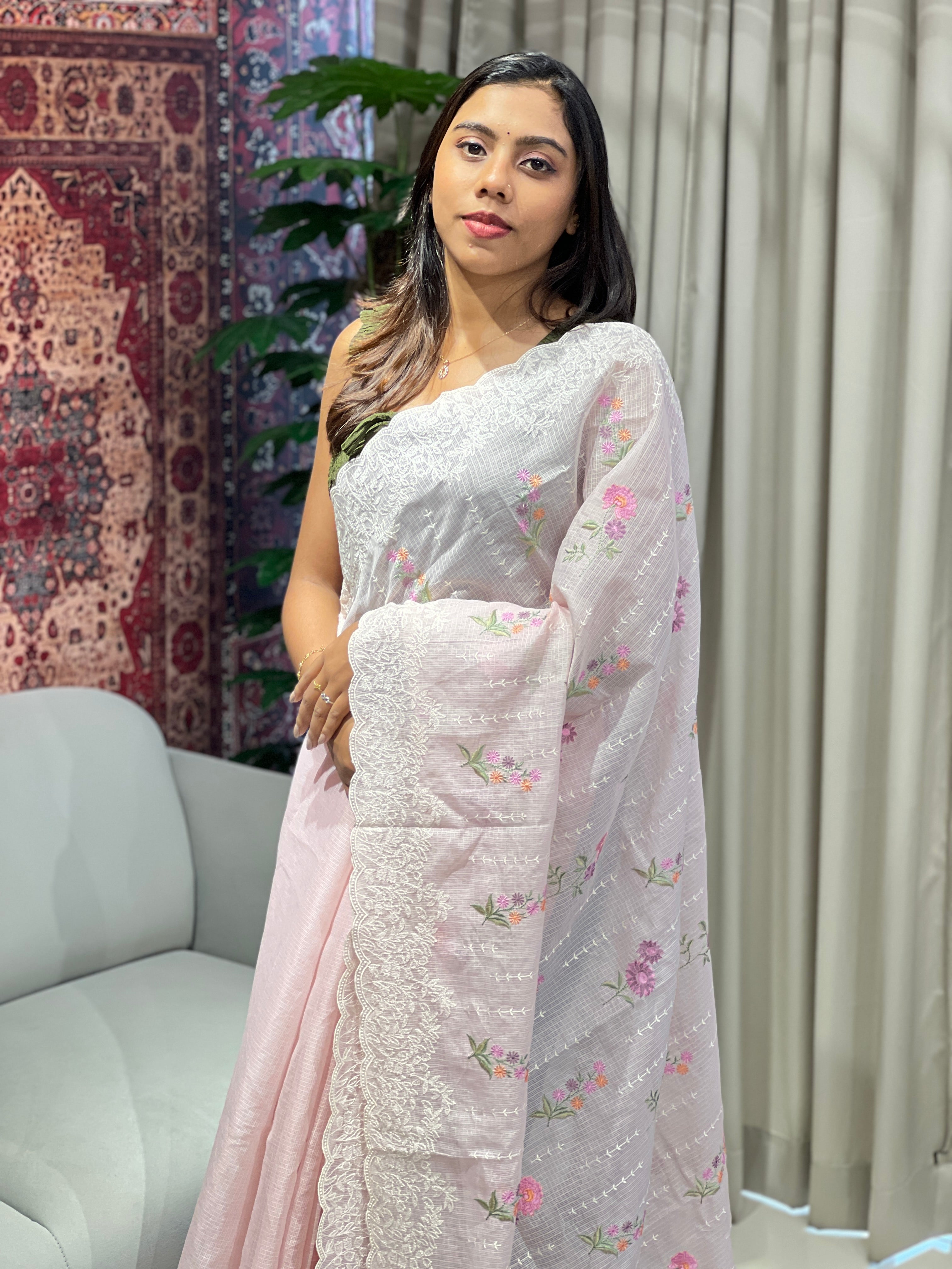 Lucknowi With Floral Embroidery Detailed Kota Saree | BLD1883