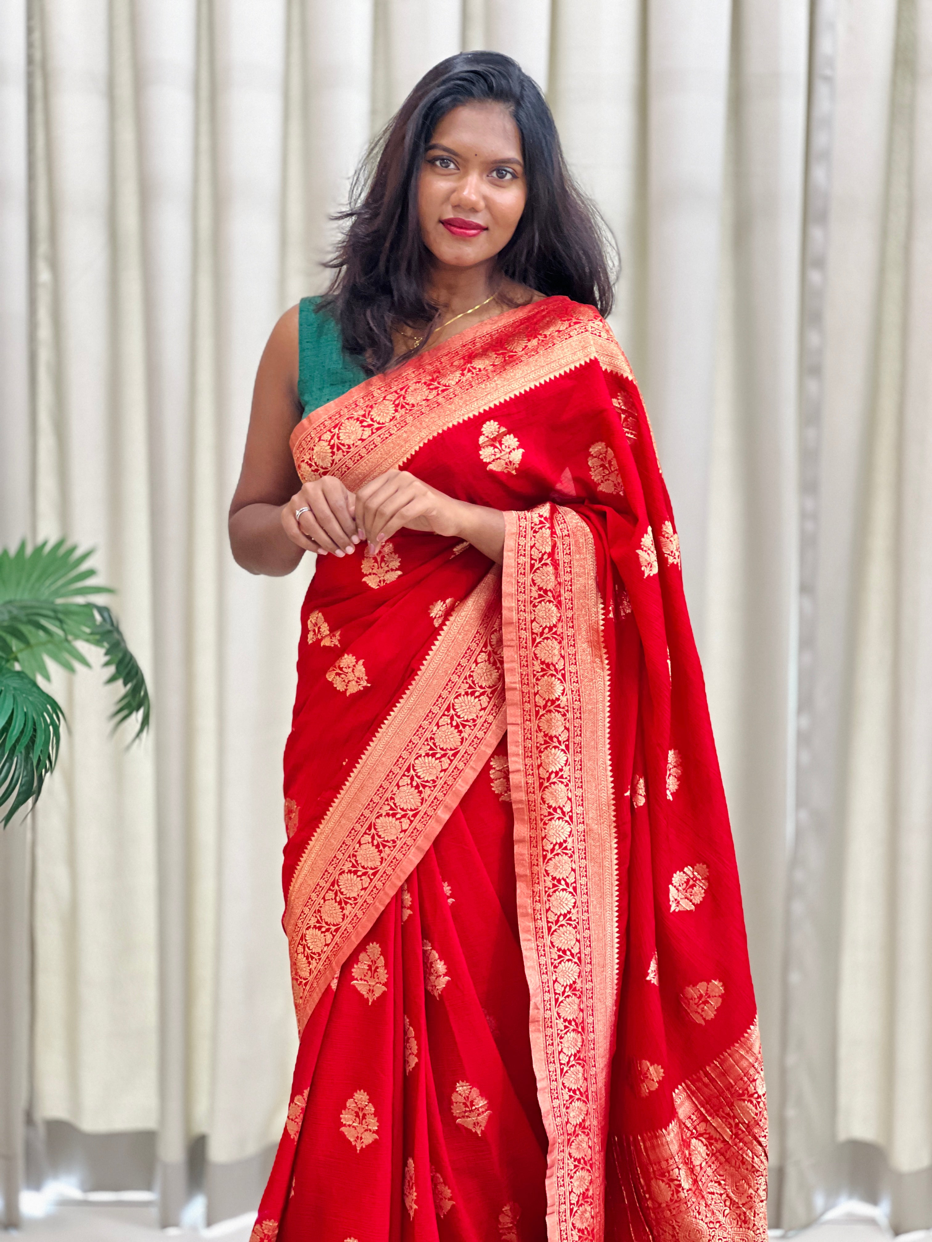 Golden Zari Woven Chinnon Saree  | RS126