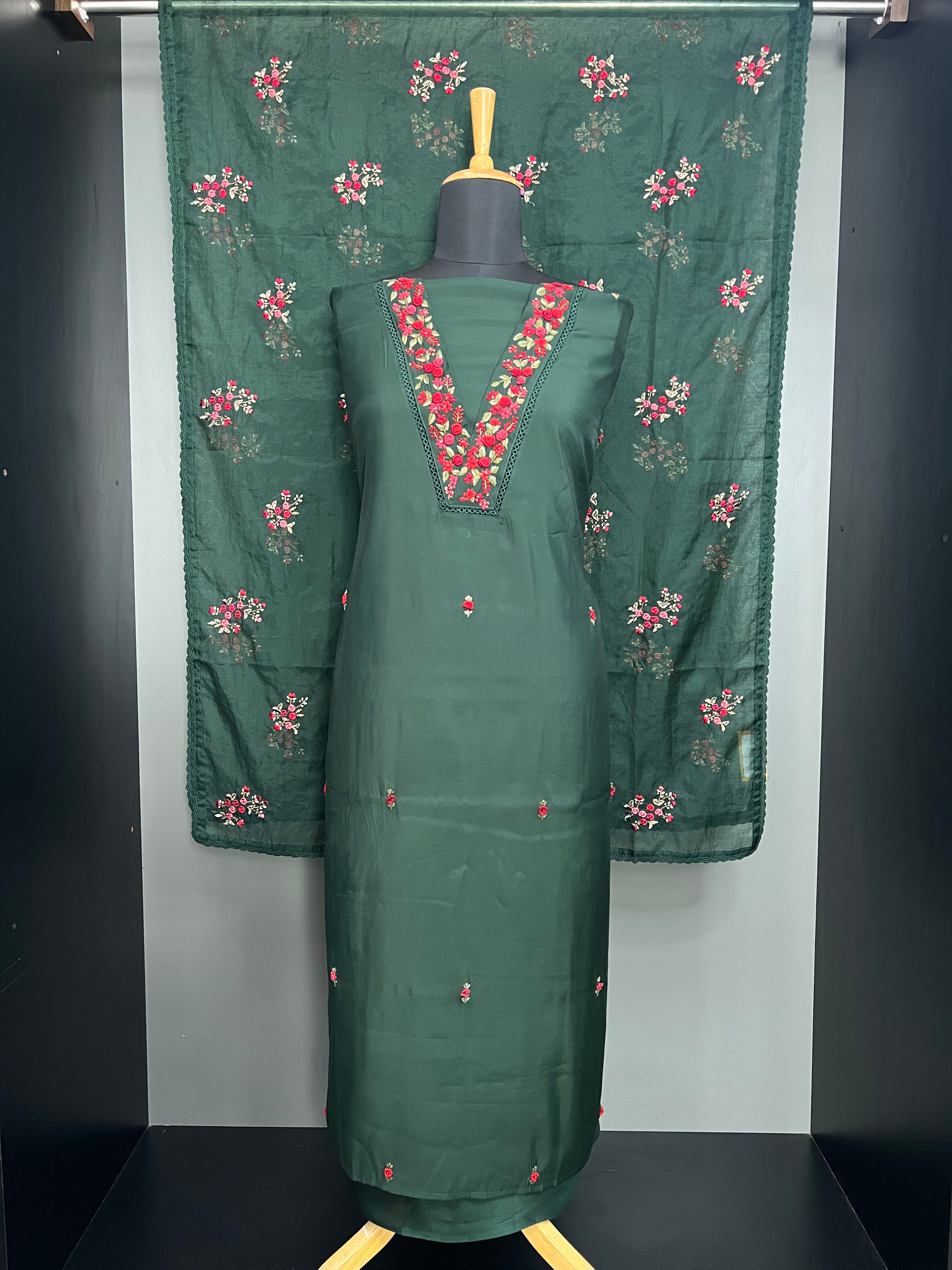 Floral Hand Embroidery Detailed Tussar Finish Salwar Set | SRF117