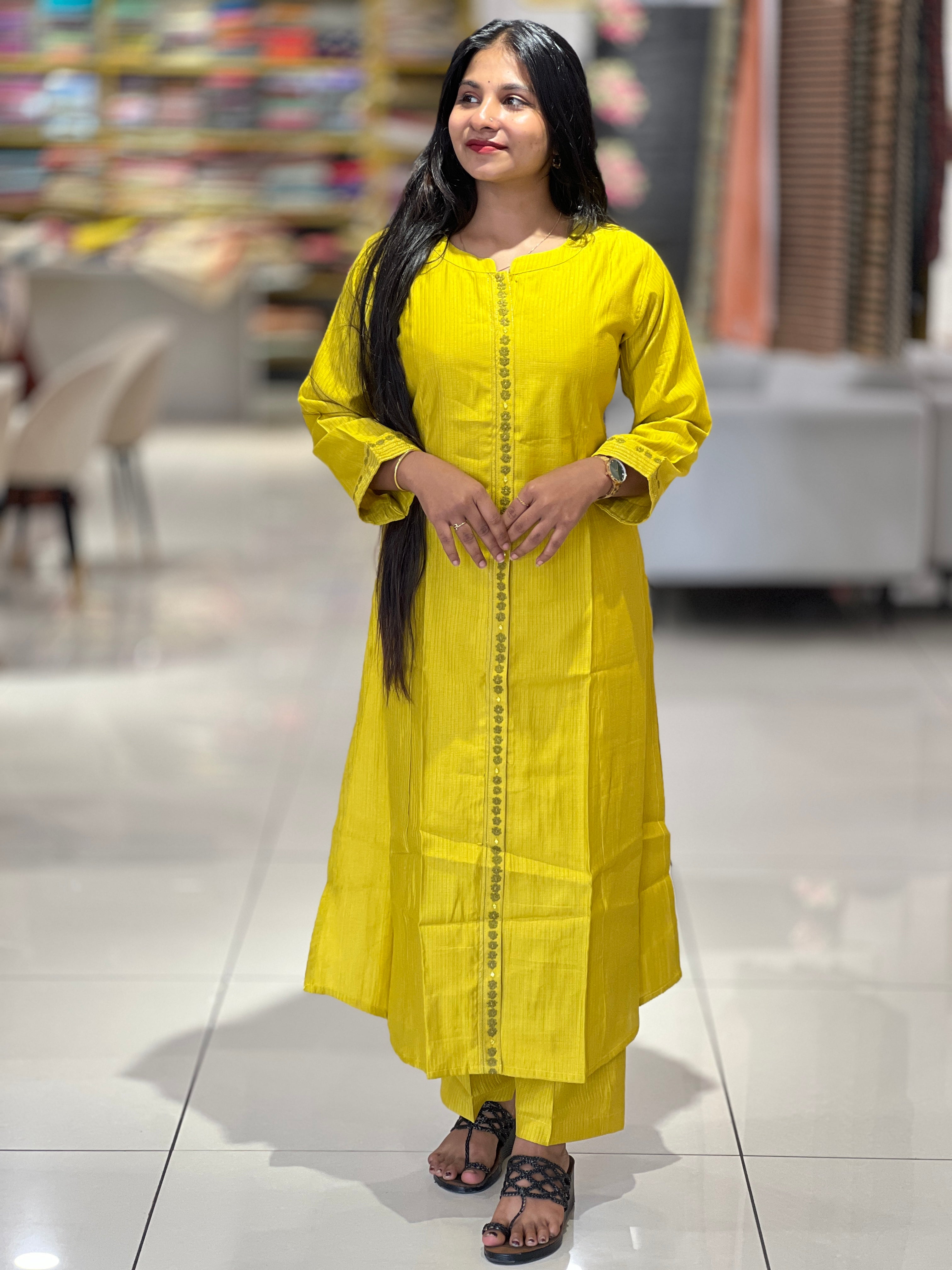 Panel Cut Detailed Linen Finish Kurta Top and Bottom | IB120