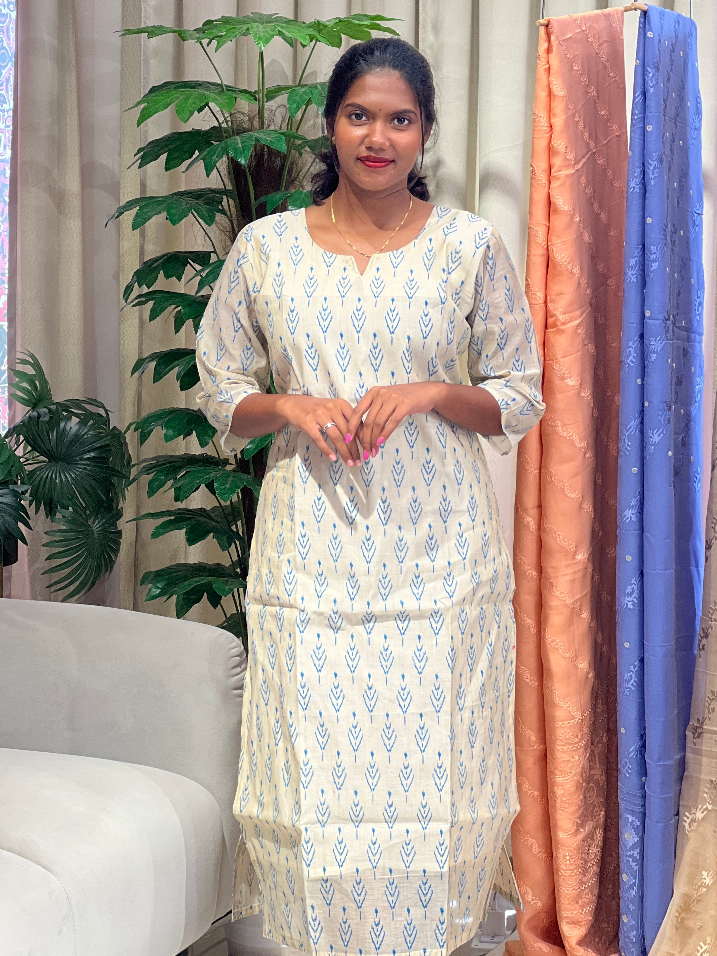 Geometric Pattern Chanderi Kurta | RMLA357