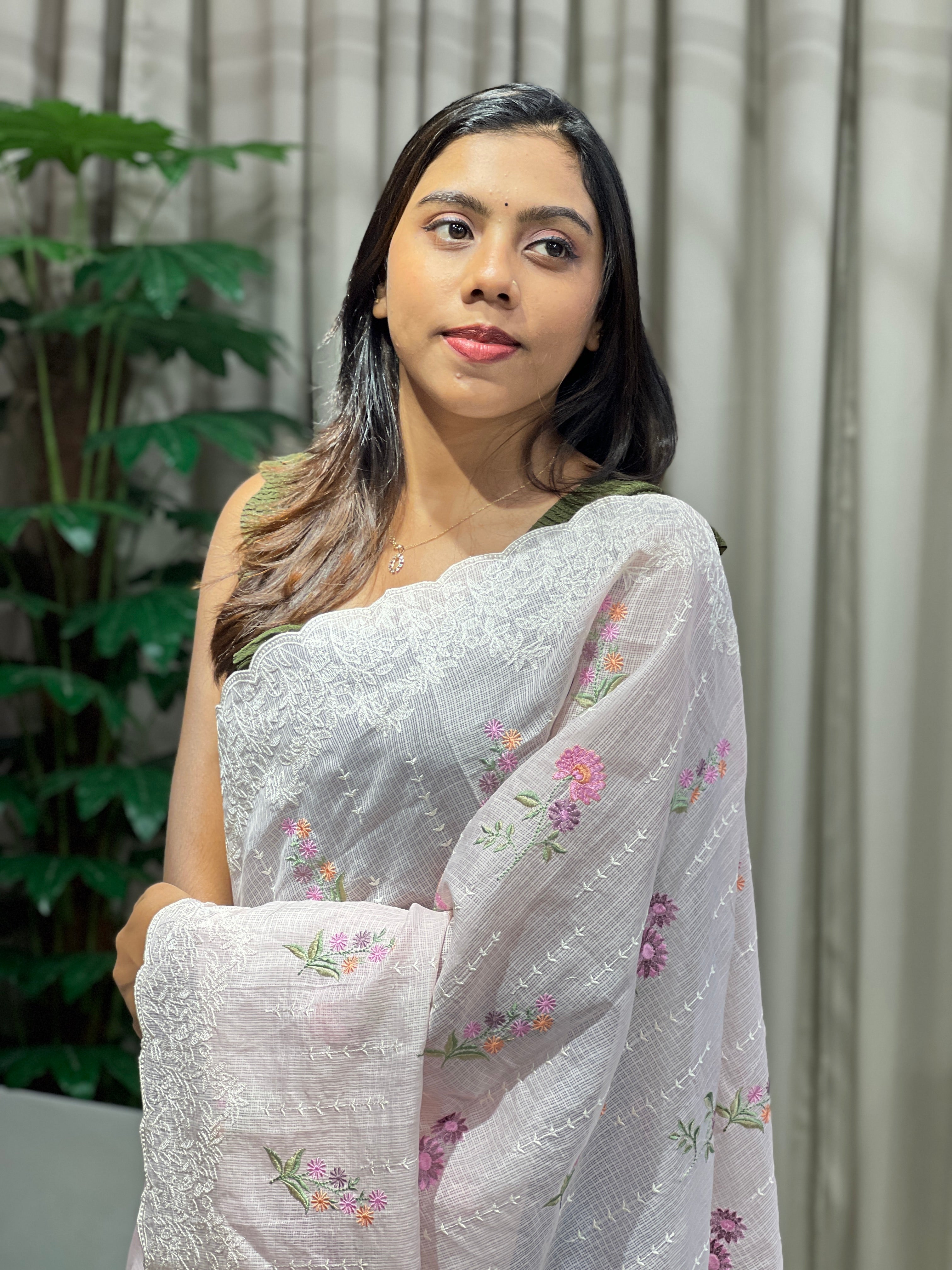 Lucknowi With Floral Embroidery Detailed Kota Saree | BLD1883