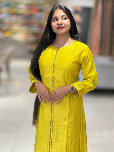 Panel Cut Detailed Linen Finish Kurta Top and Bottom | IB120