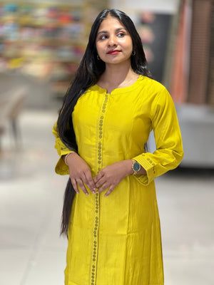 Panel Cut Detailed Linen Finish Kurta Top and Bottom | IB120