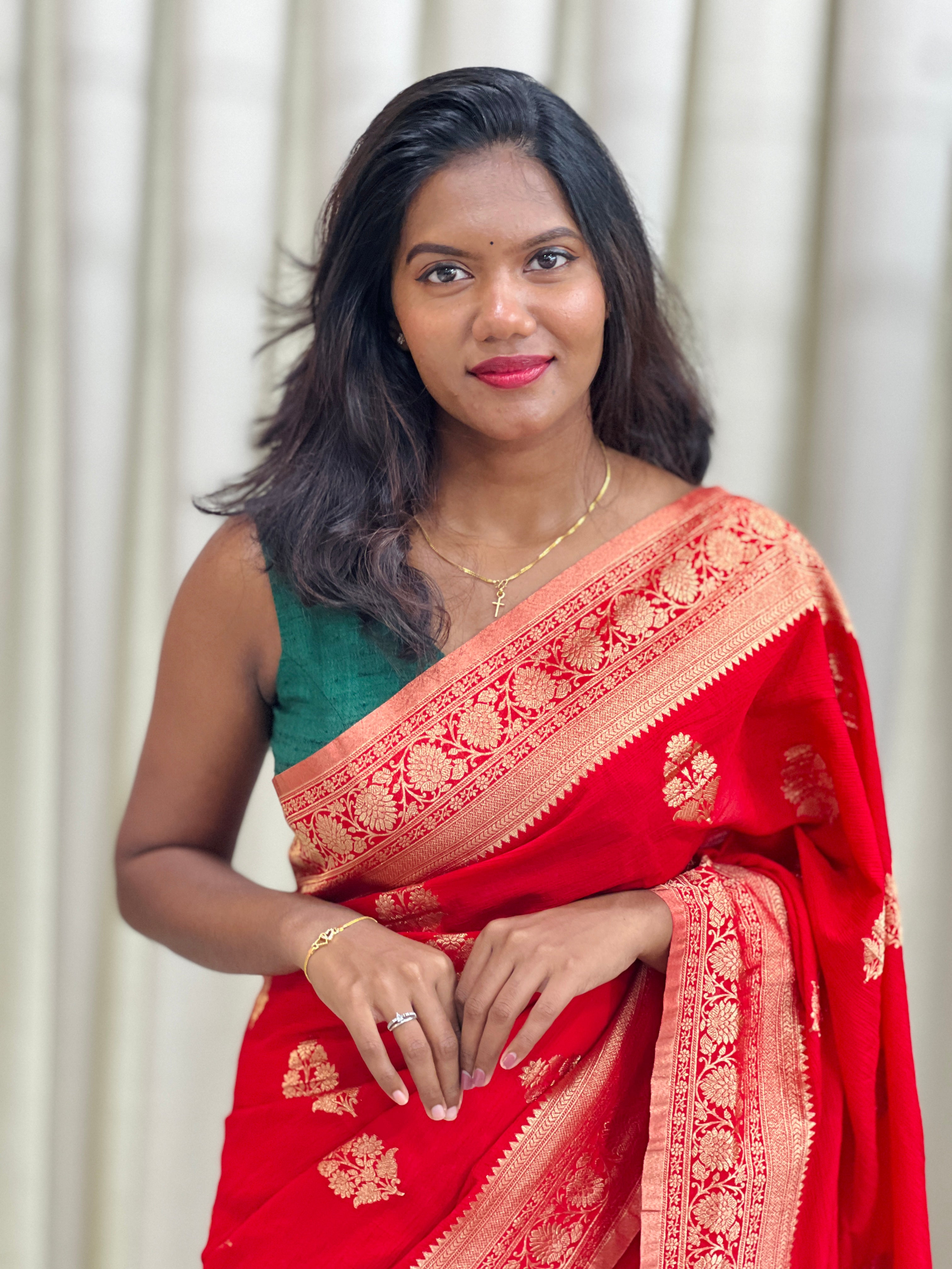 Golden Zari Woven Chinnon Saree  | RS126