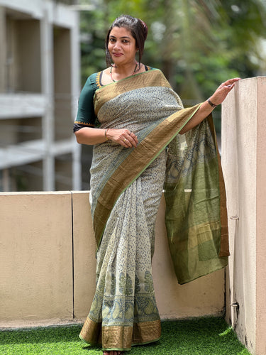 Block Printed Design Silk Chanderi Saree | RGD201