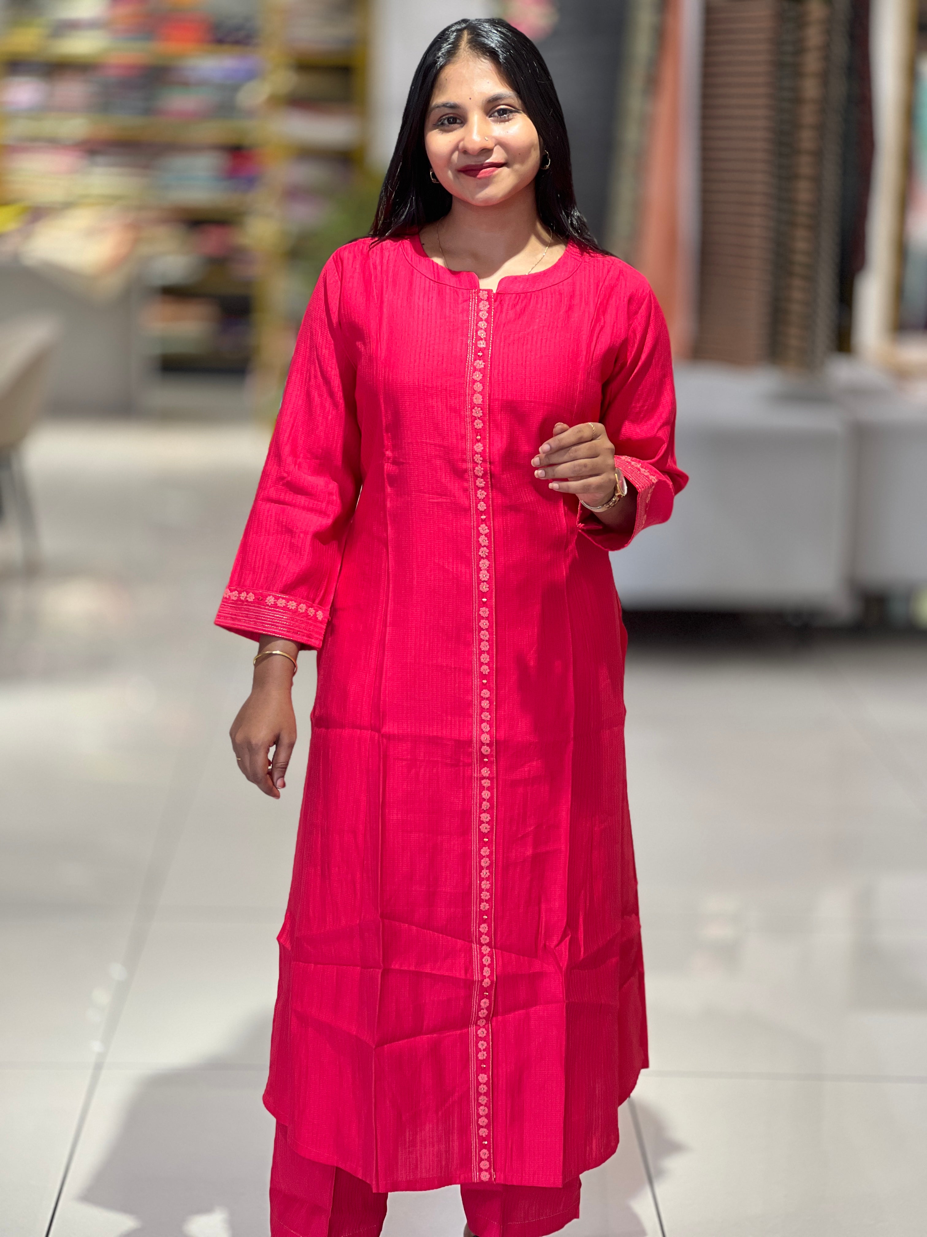 Panel Cut Detailed Linen Finish Kurta Top and Bottom | IB119