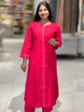 Panel Cut Detailed Linen Finish Kurta Top and Bottom | IB119